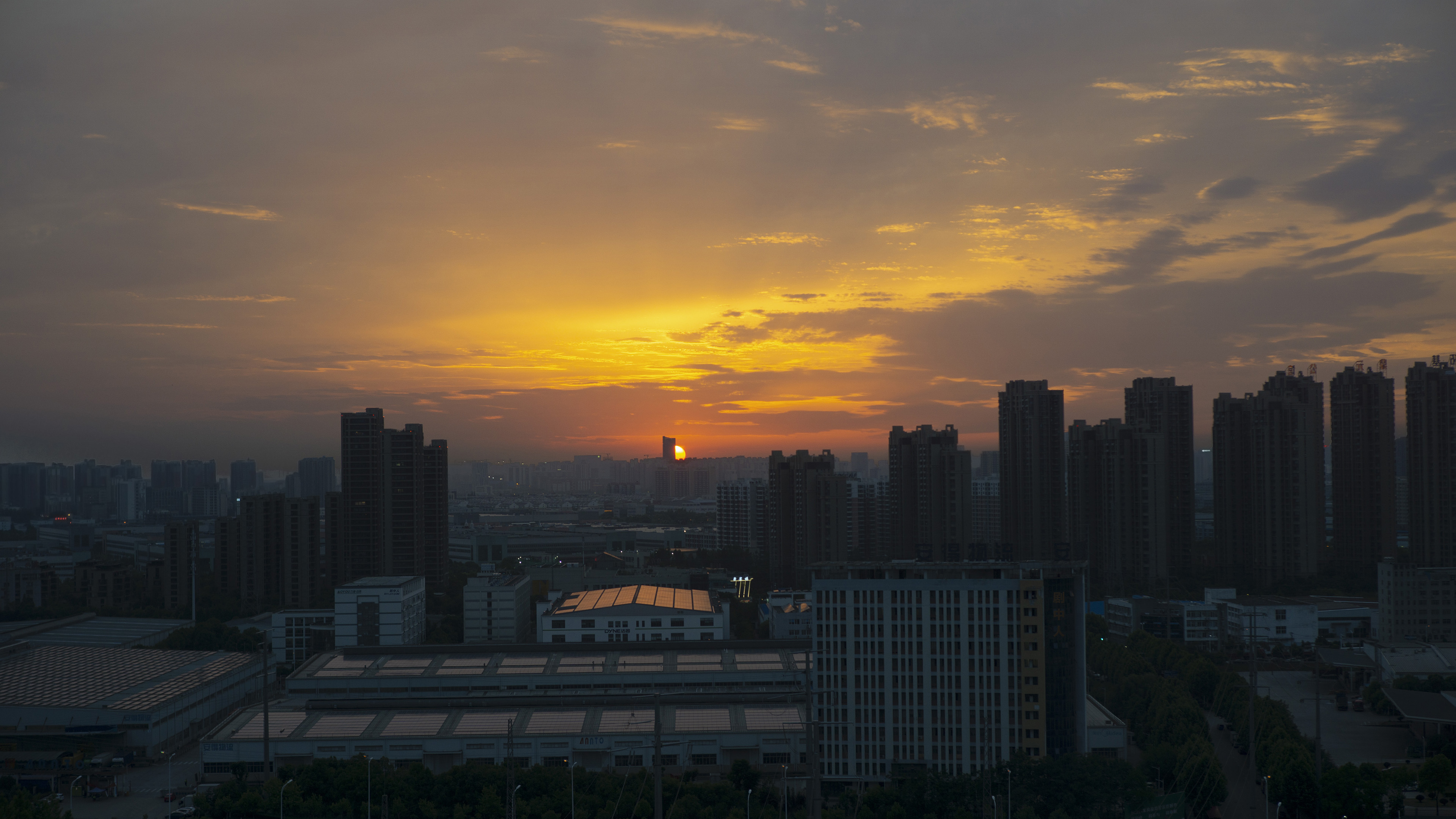 日出,城市,高楼