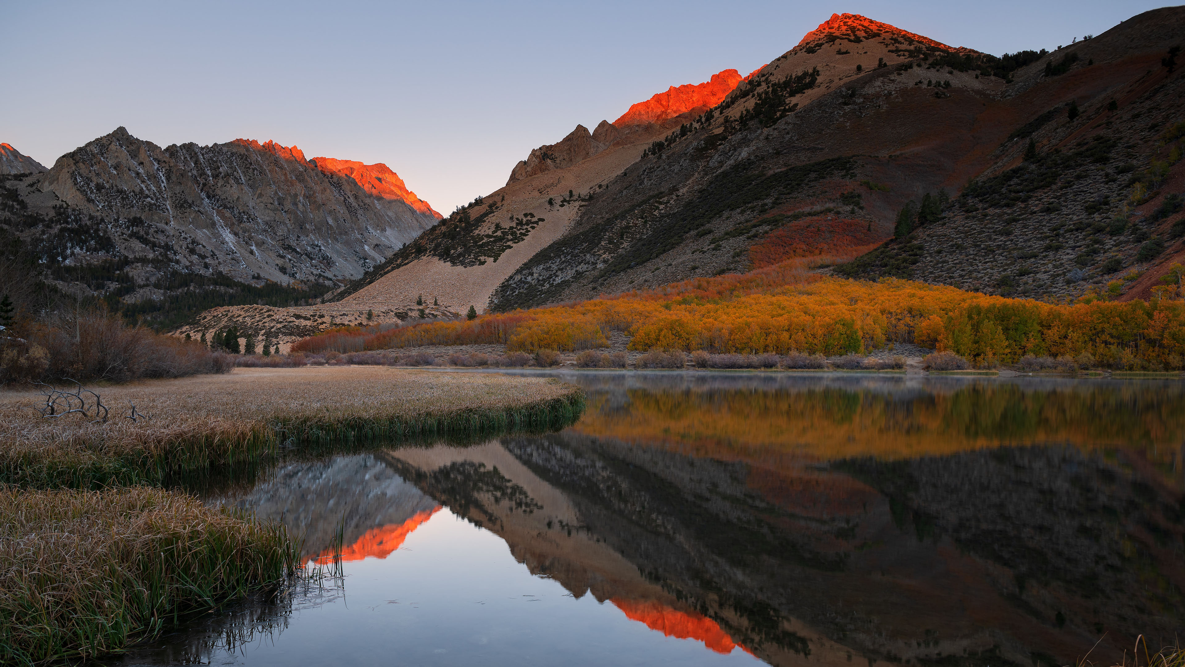 秋意正浓,倒影,雪山,阳光,金山