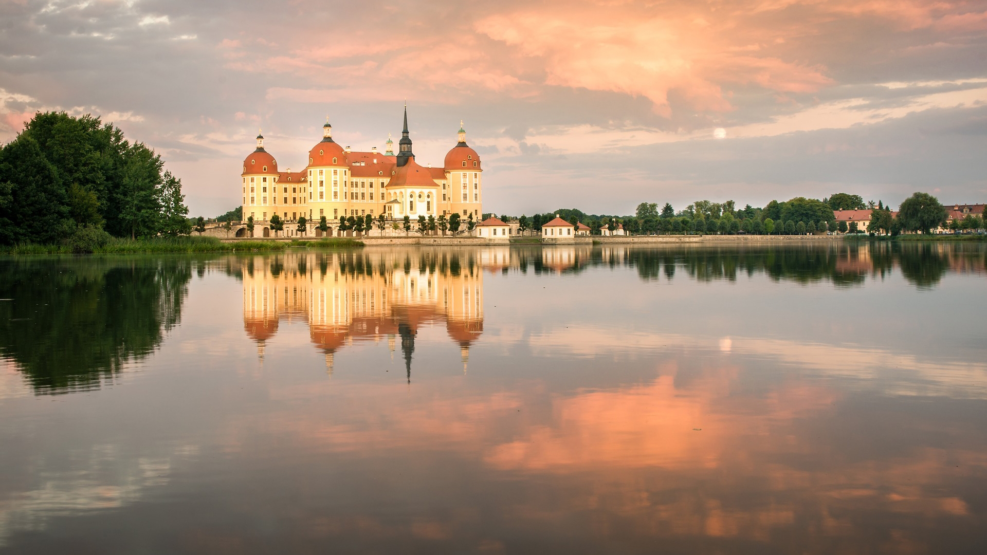 城堡,倒影,湖水