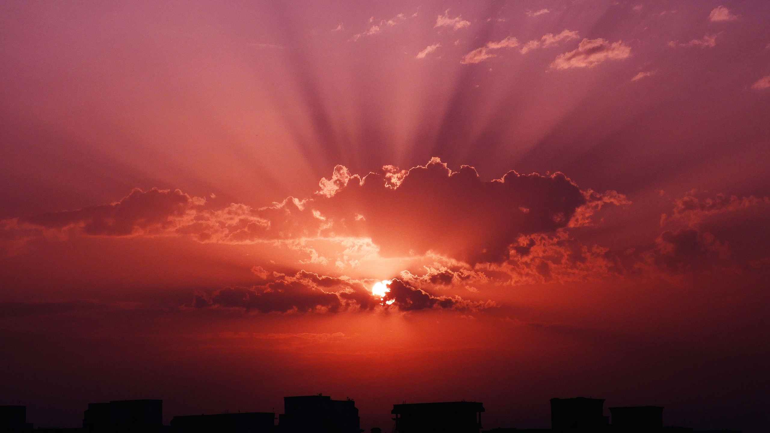 红日,阳光,红云,天空