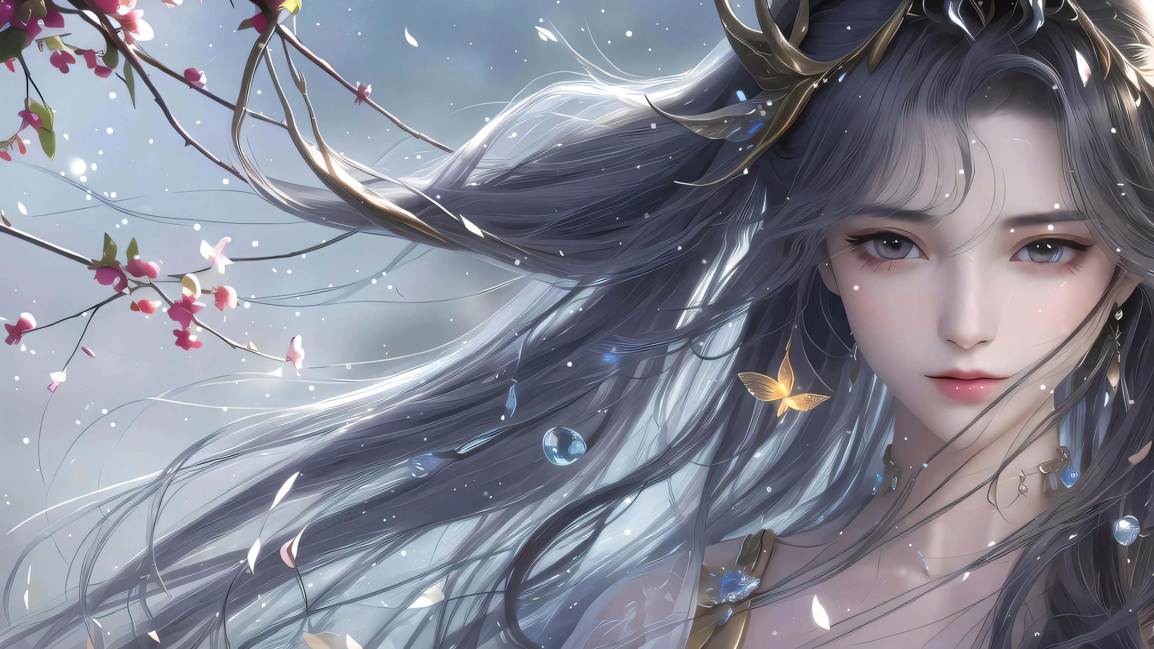 古风,长发飘飘,梅花,落叶