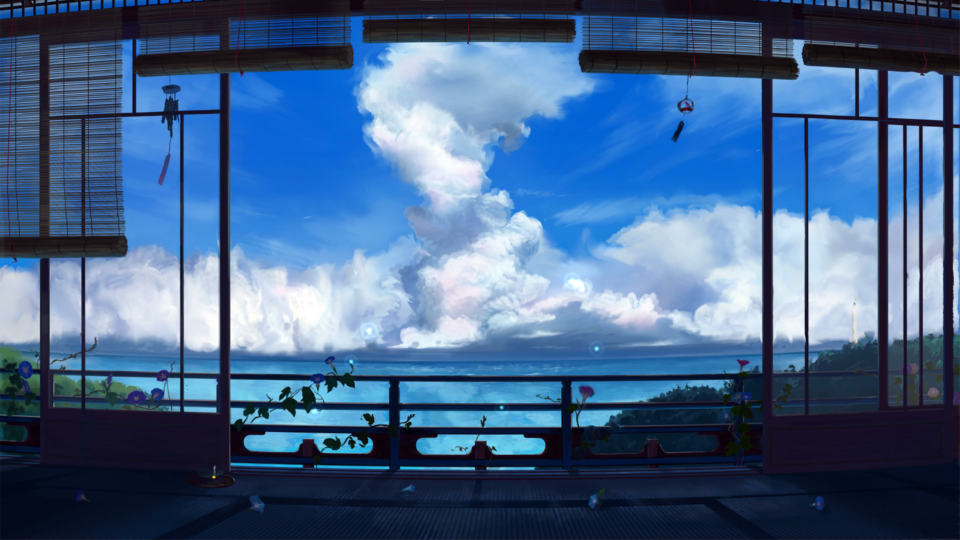 白云,蓝天,风铃,安静