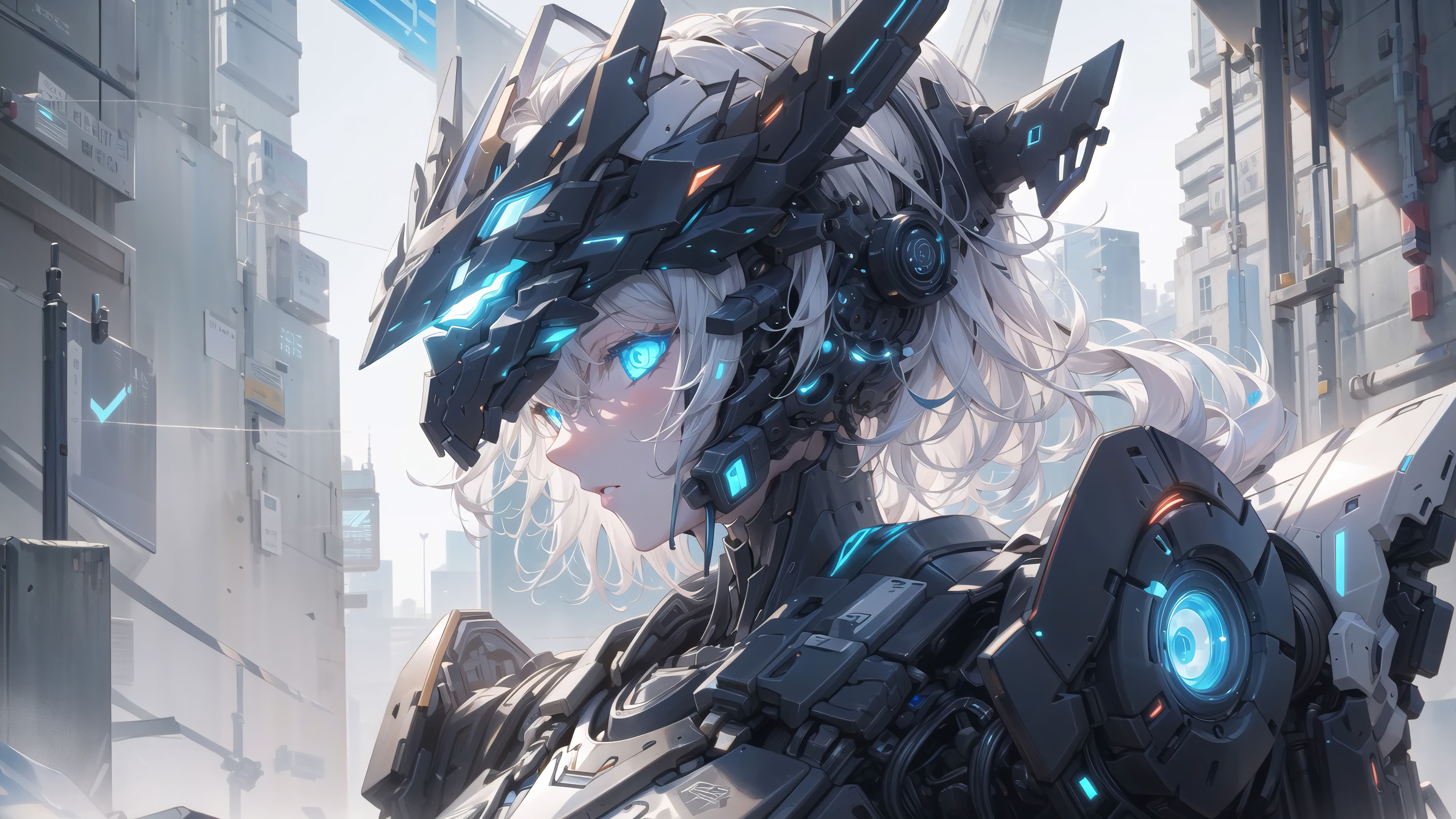 机甲美女,蓝色眼睛,机娘