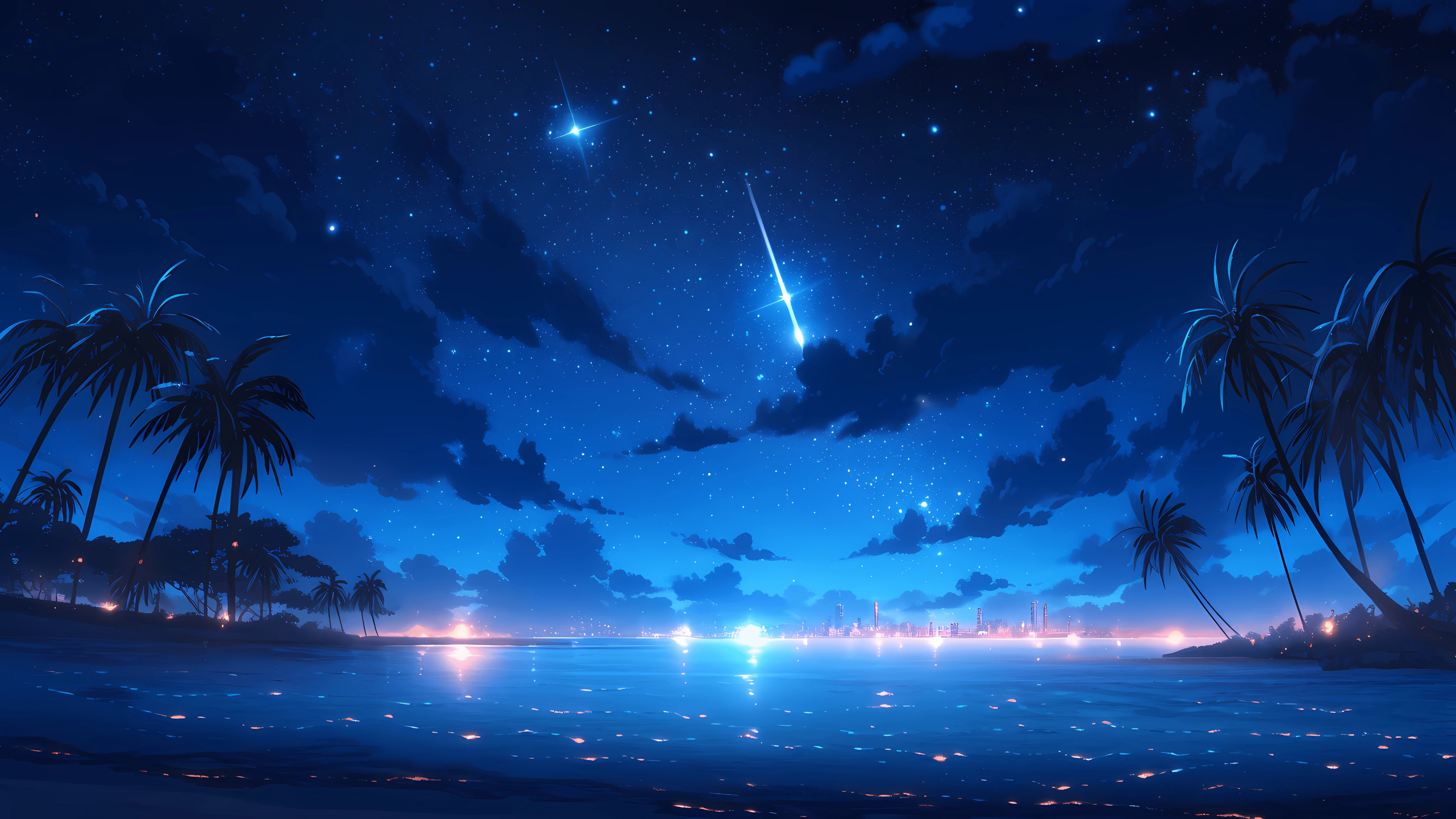 暗夜星河,流星,椰树