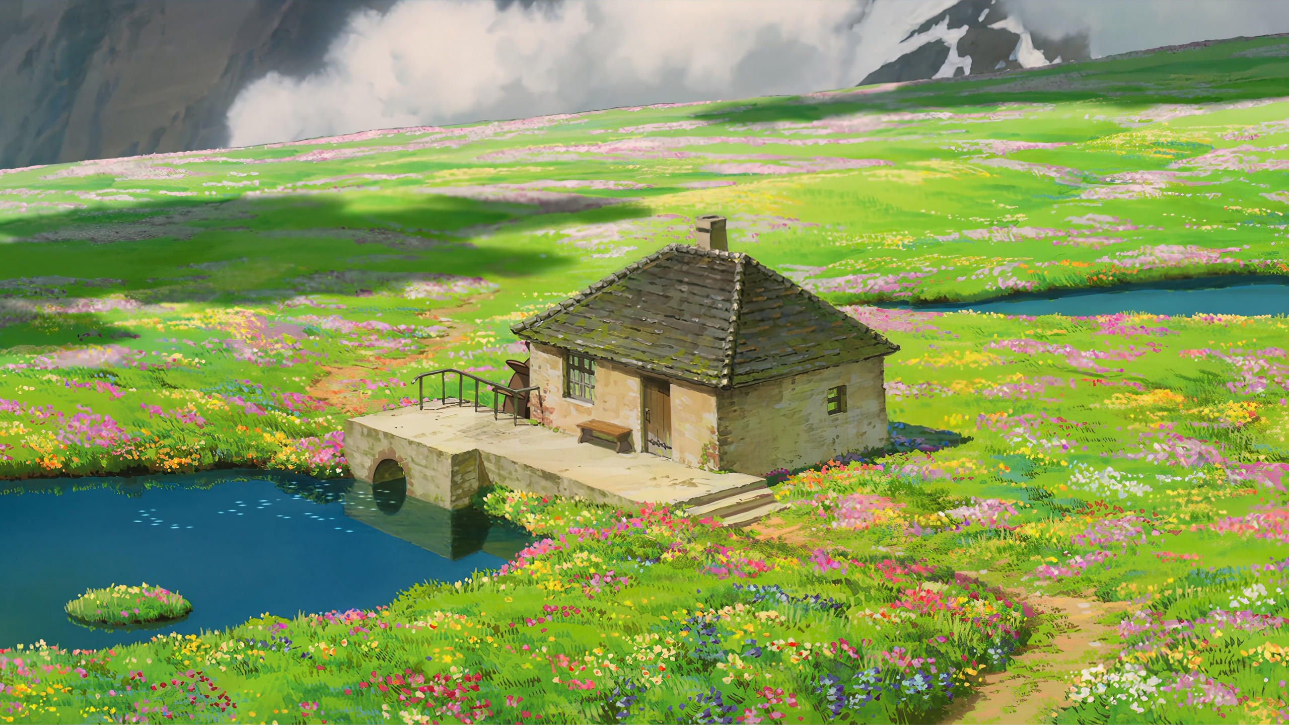 小屋,花海,山坡,童话