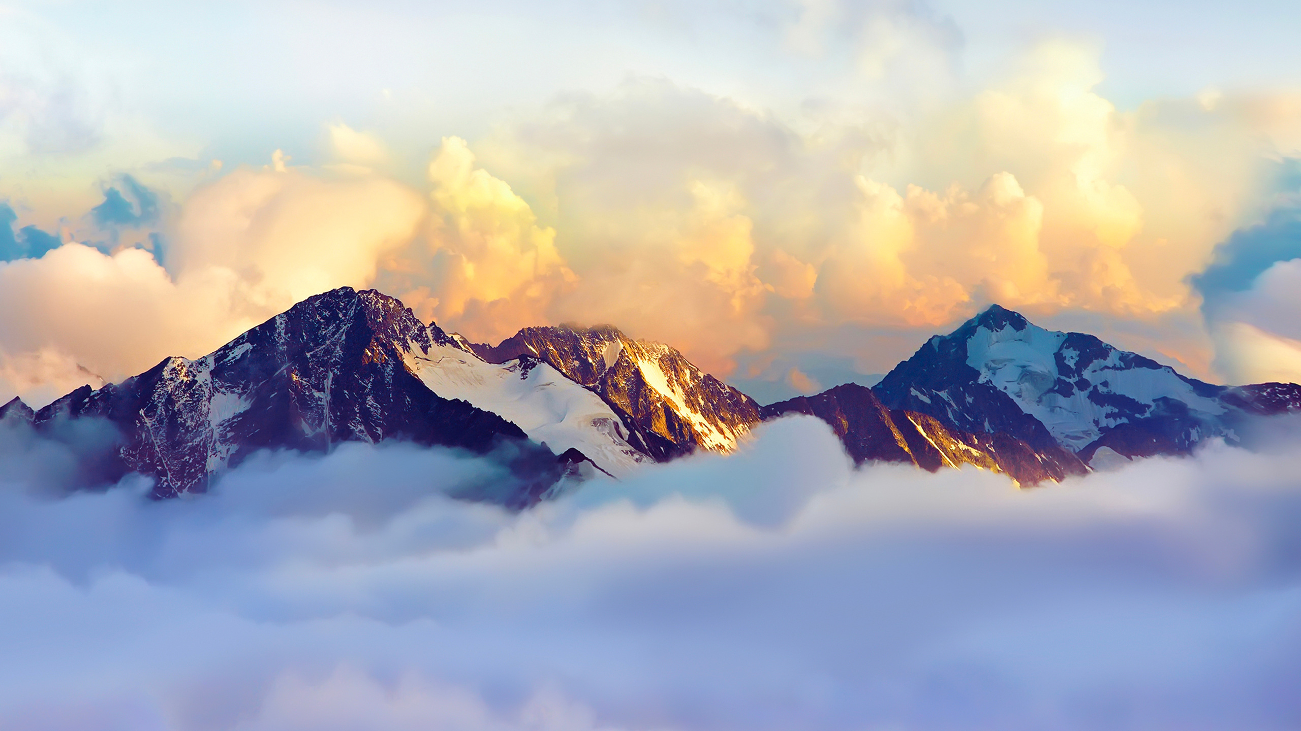 自然风光,雪山,山顶,云海