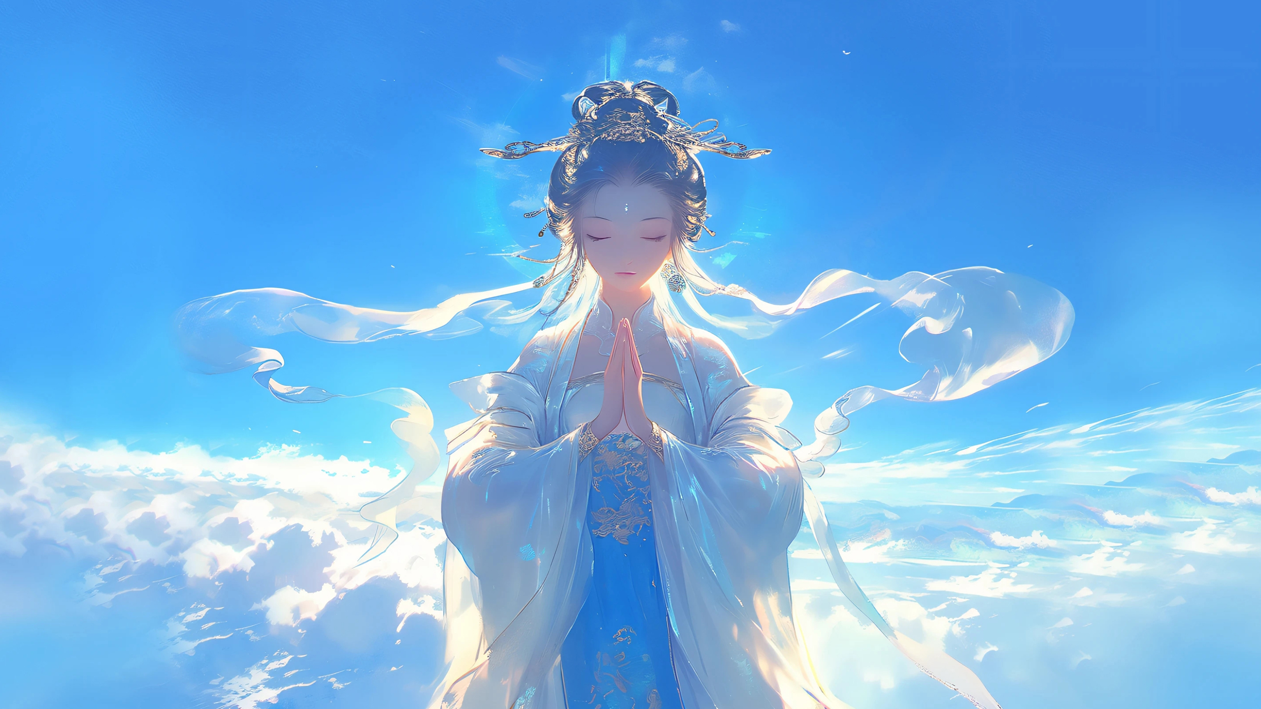 仙女,双手合十,白云