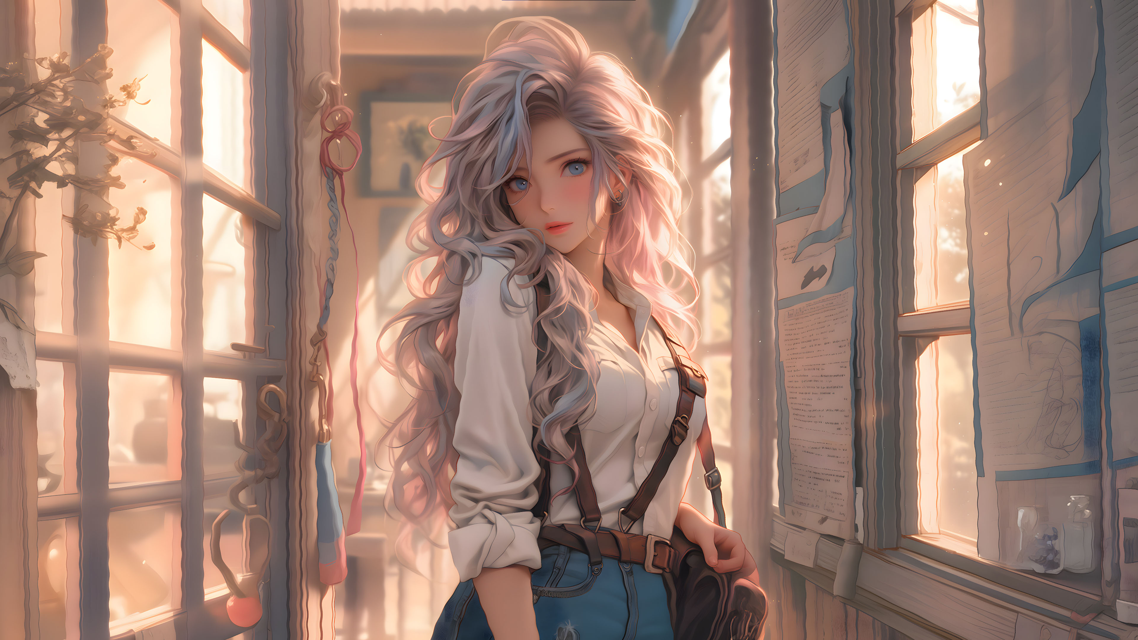 英雄联盟,LOL,萨勒芬妮,长卷发,窗户,报纸