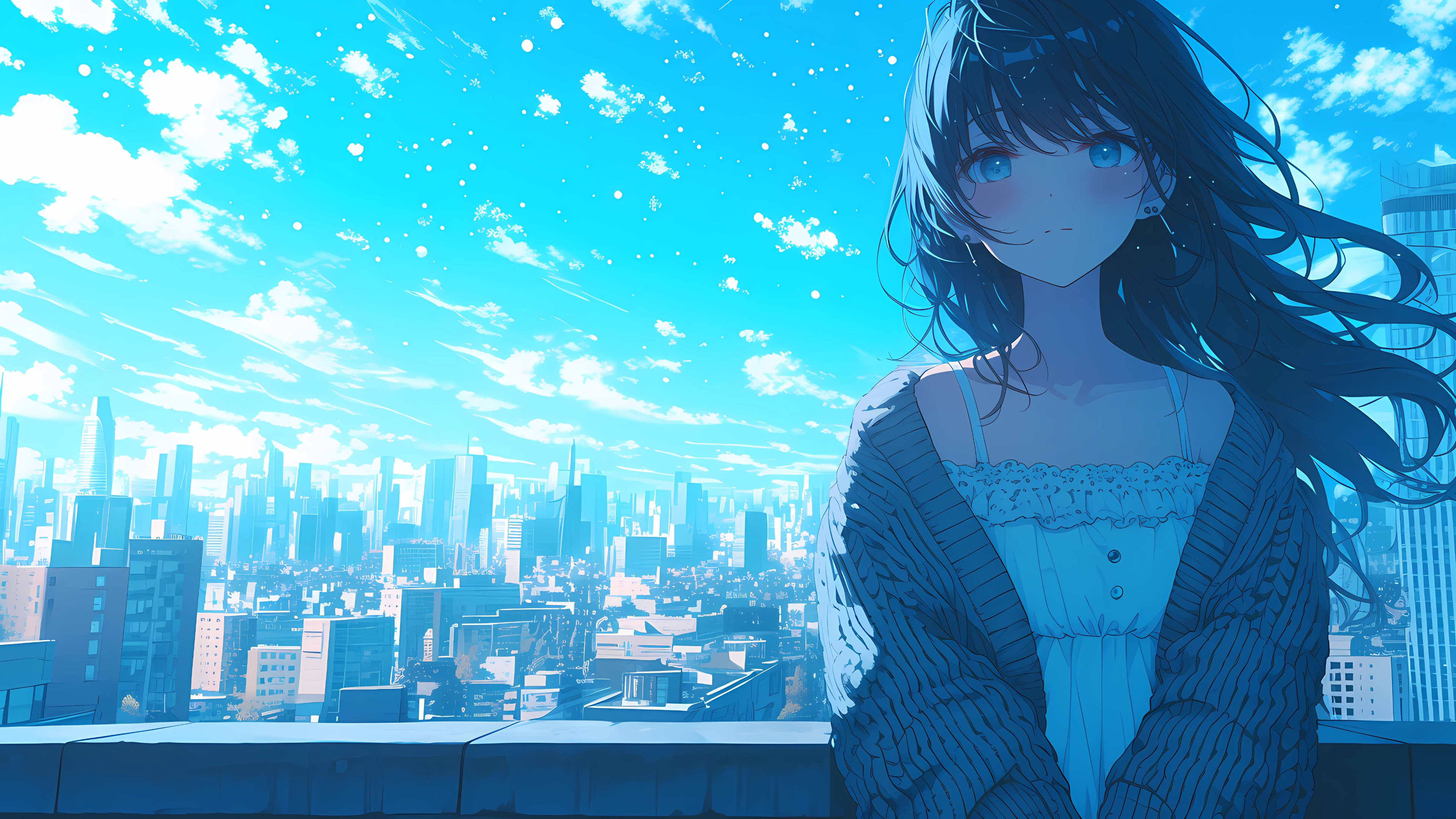 城市,天空,走廊,长发女孩