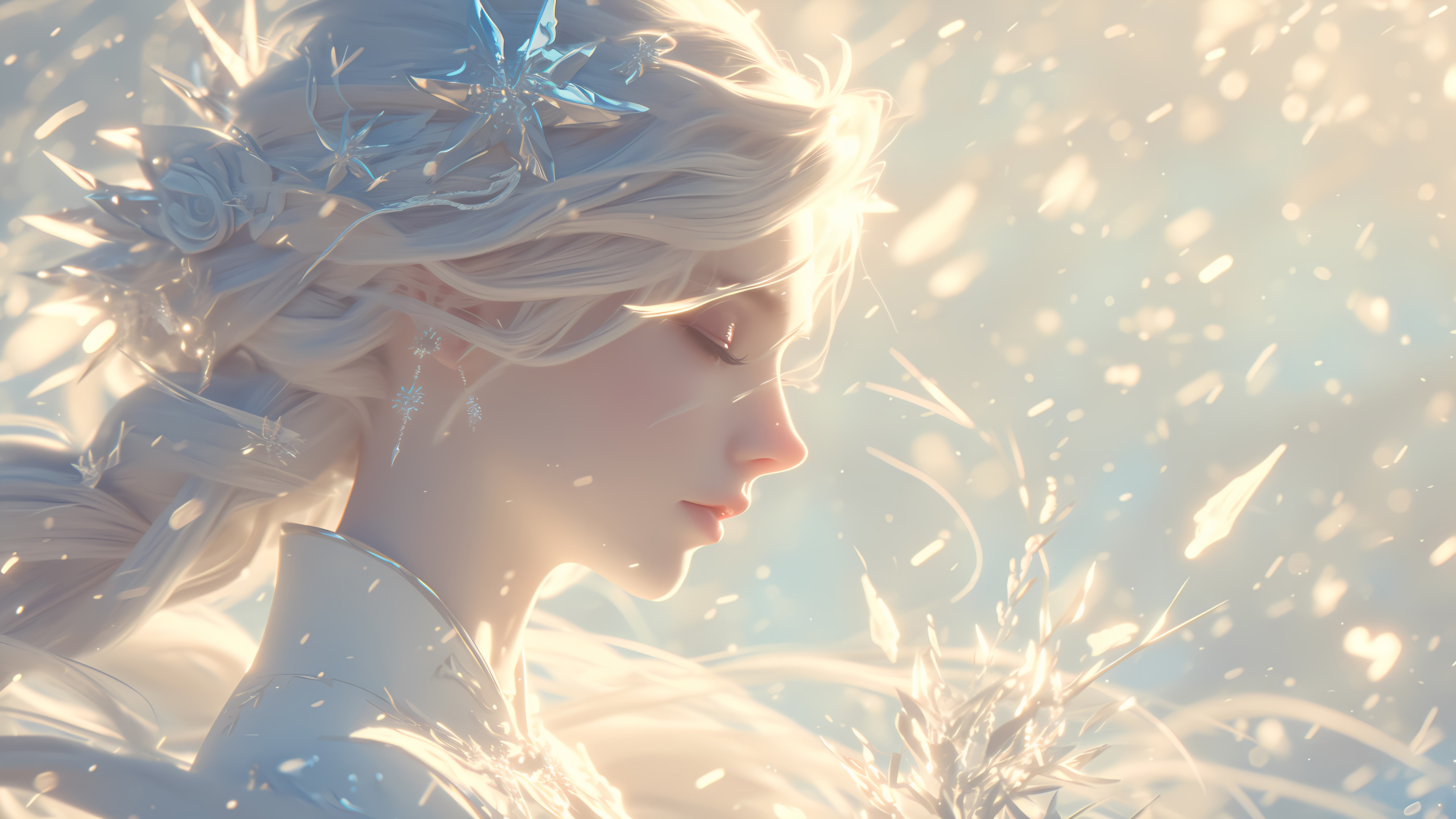 白发,冰雪,女孩