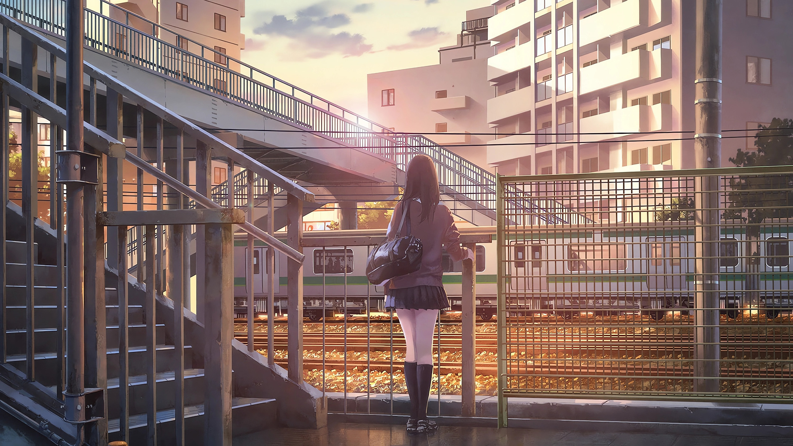 火车,天桥,夕阳