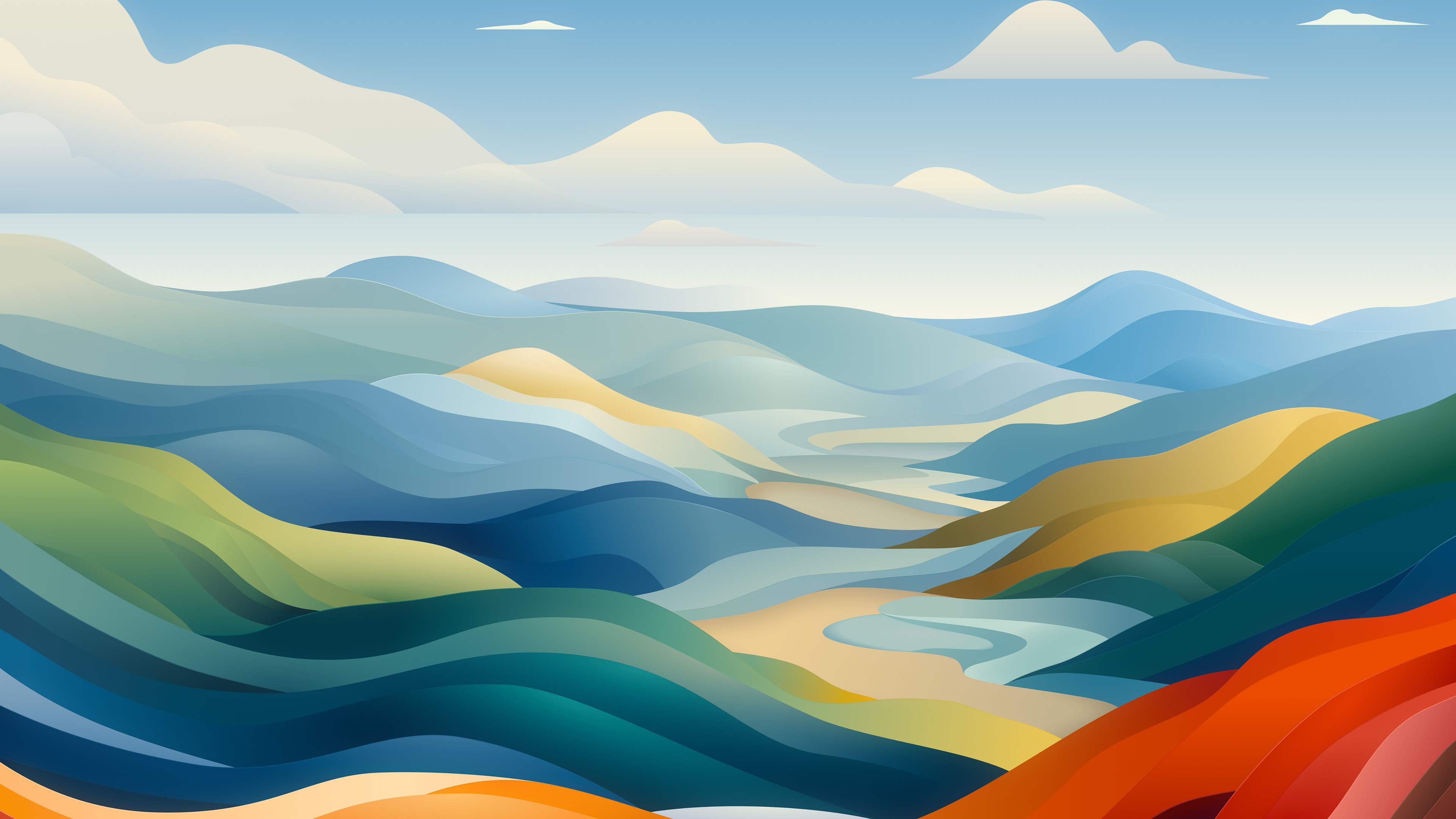 山川,河流,云朵,童话