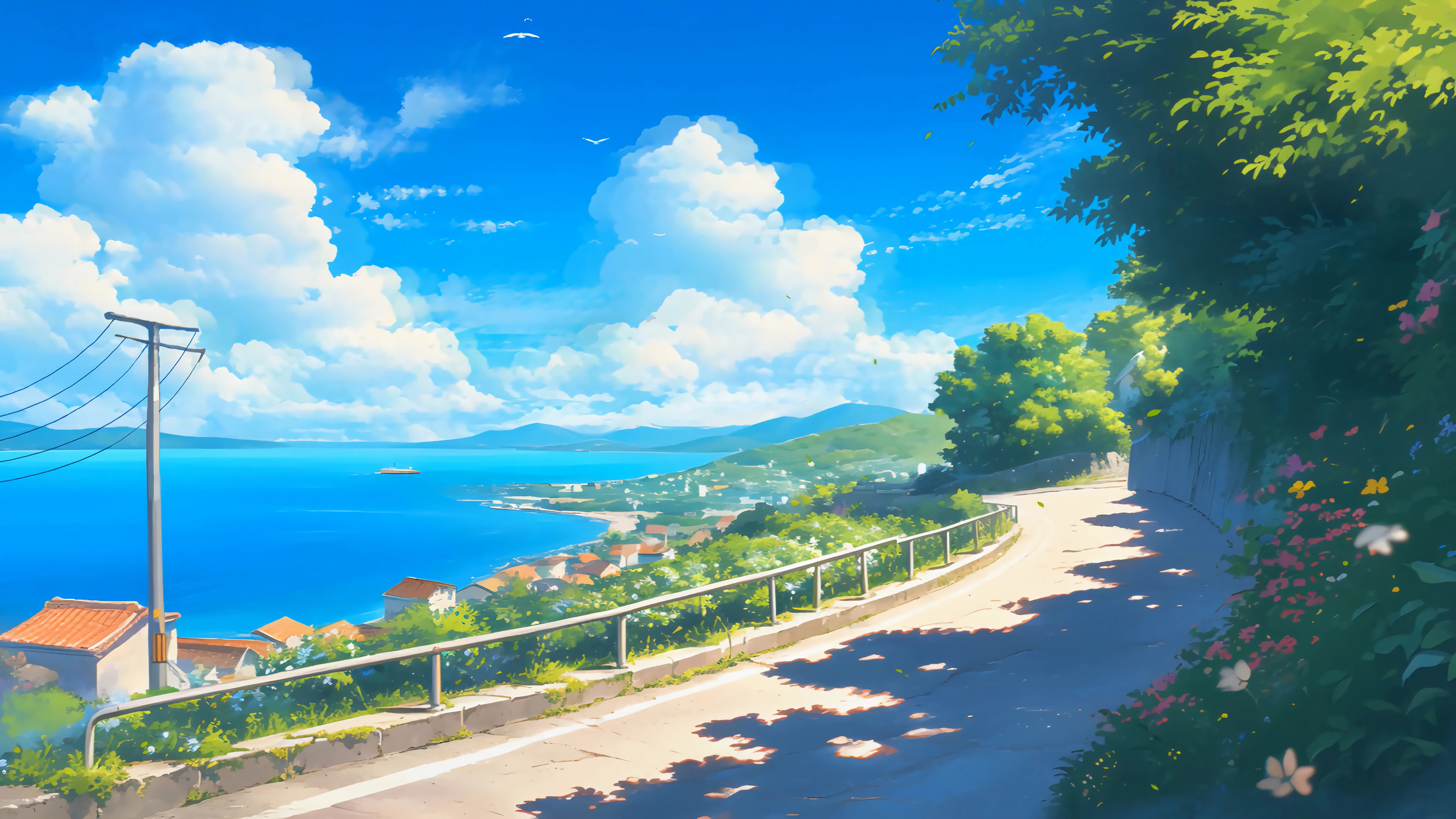 海岸,蓝天,小镇,公路