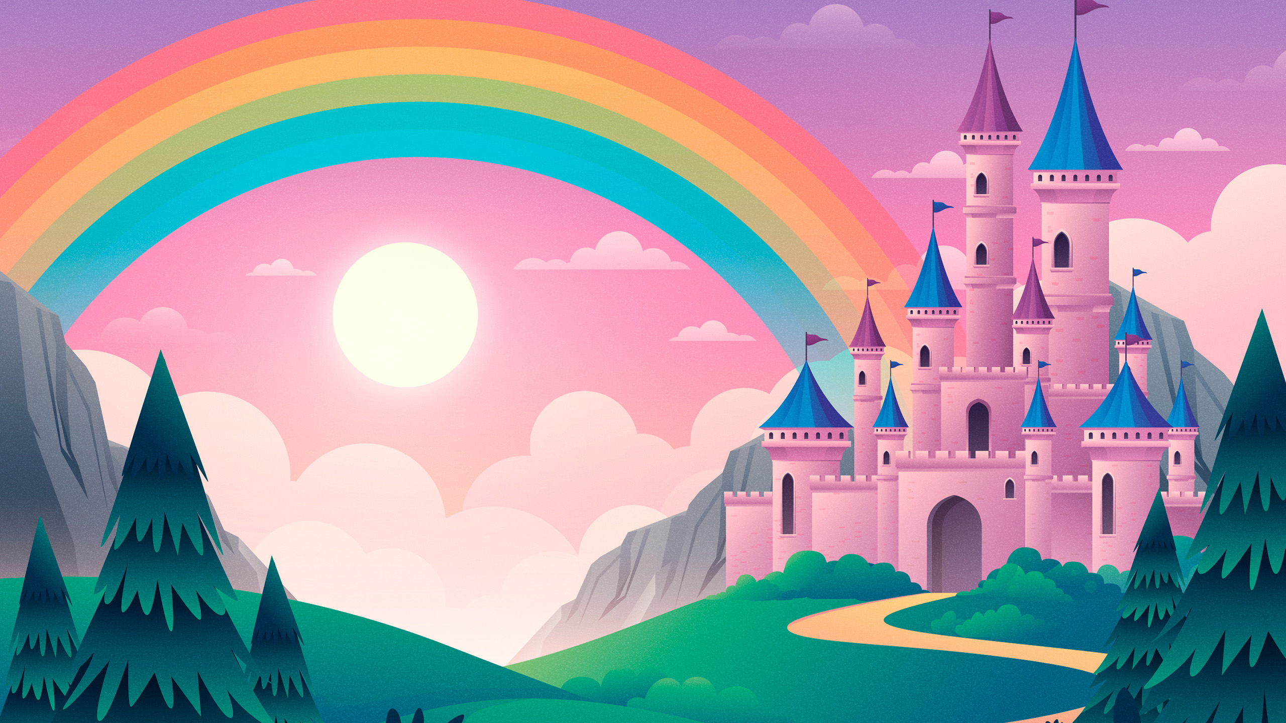 城堡,彩虹,太阳,童话