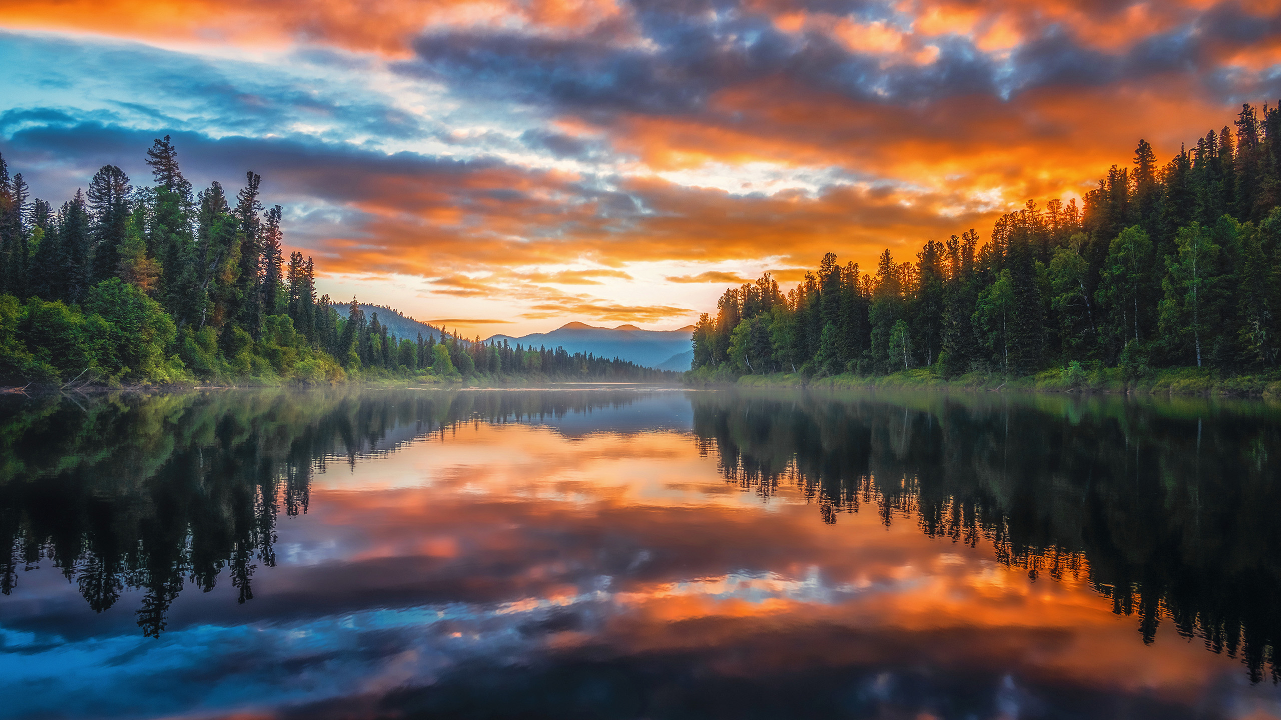 自然风光,湖水,树林,夕阳