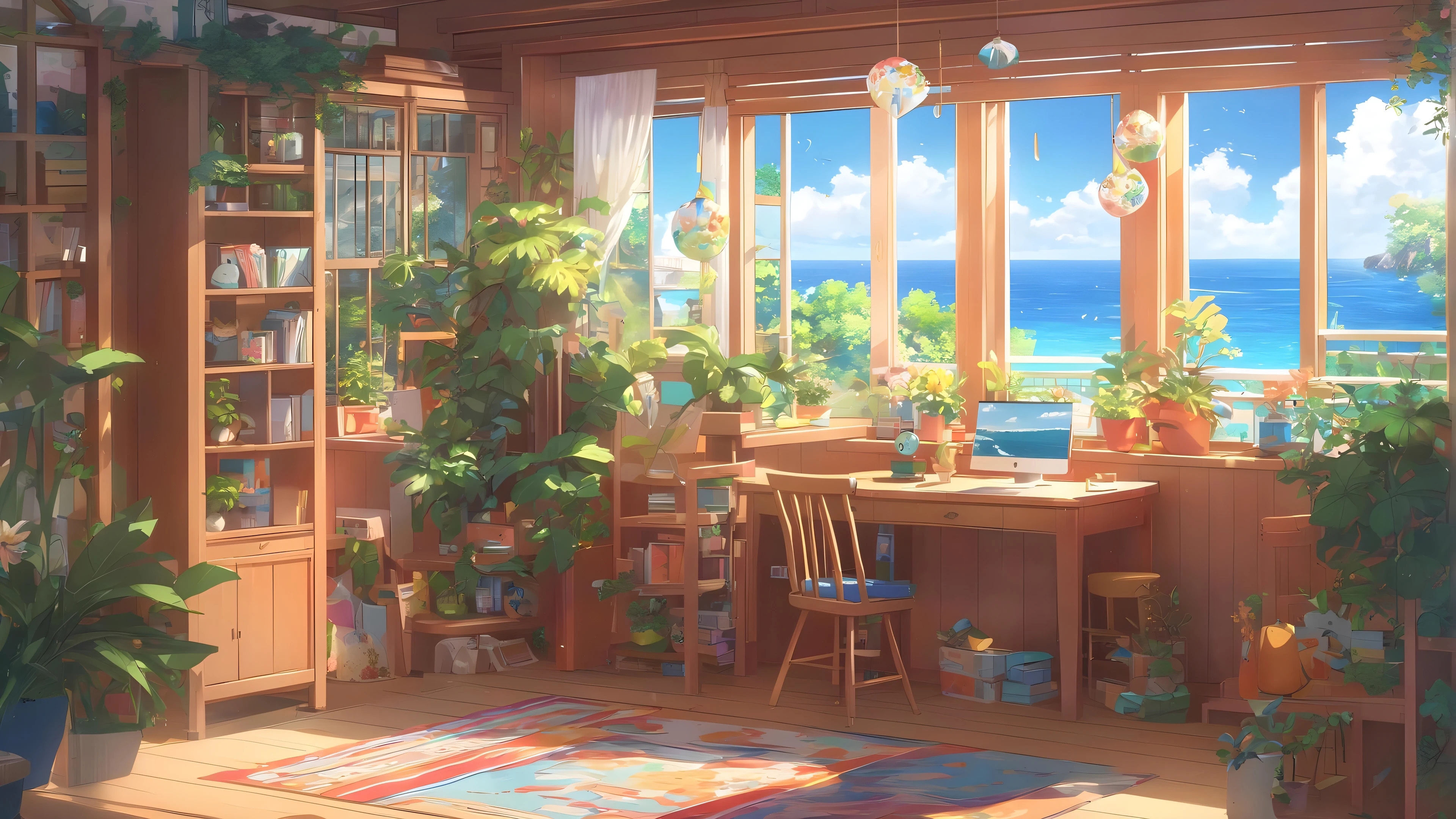 夏天,海边,房间,绿色植物