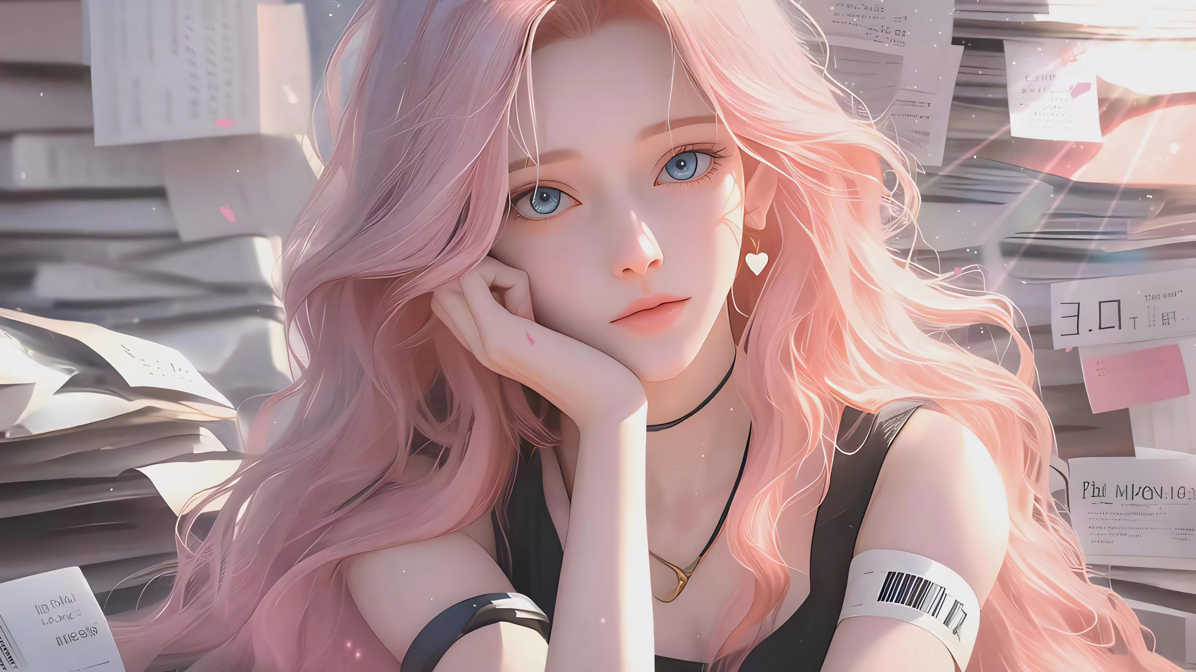 报纸墙,粉红女孩,爱心耳环,条码