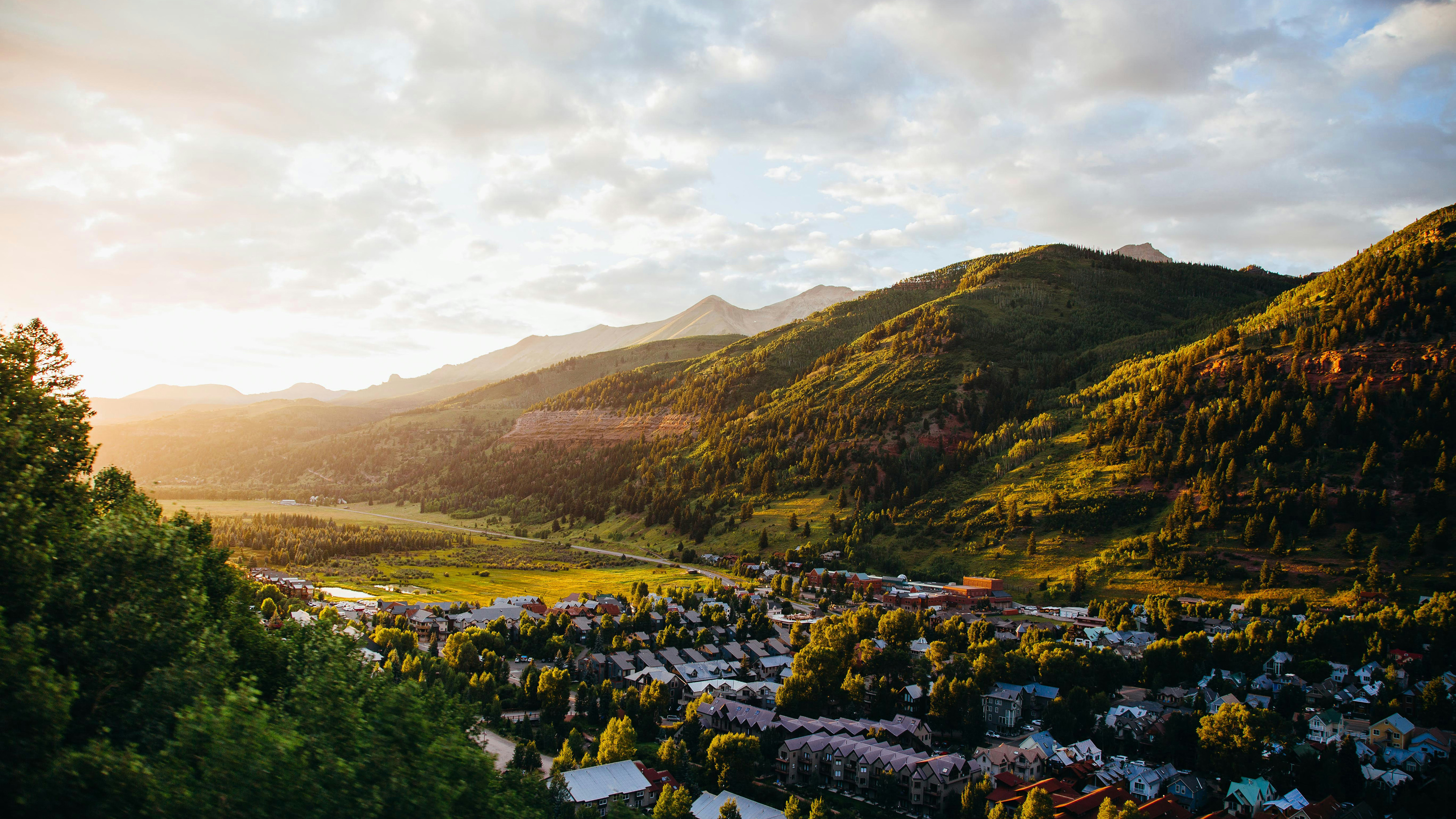 山谷,小镇,乡村,日出,世外桃源