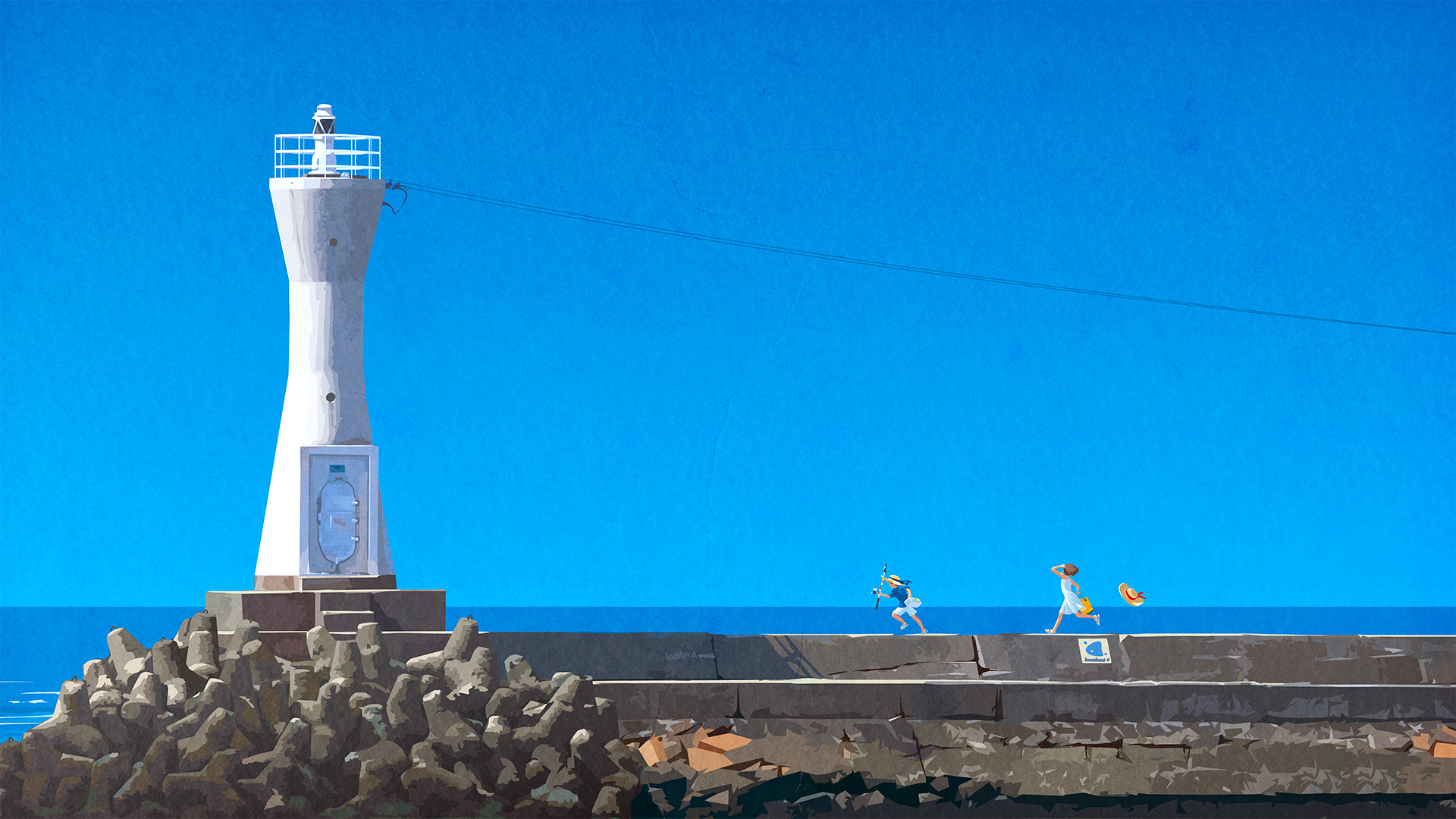 童话,灯塔,蓝天,码头