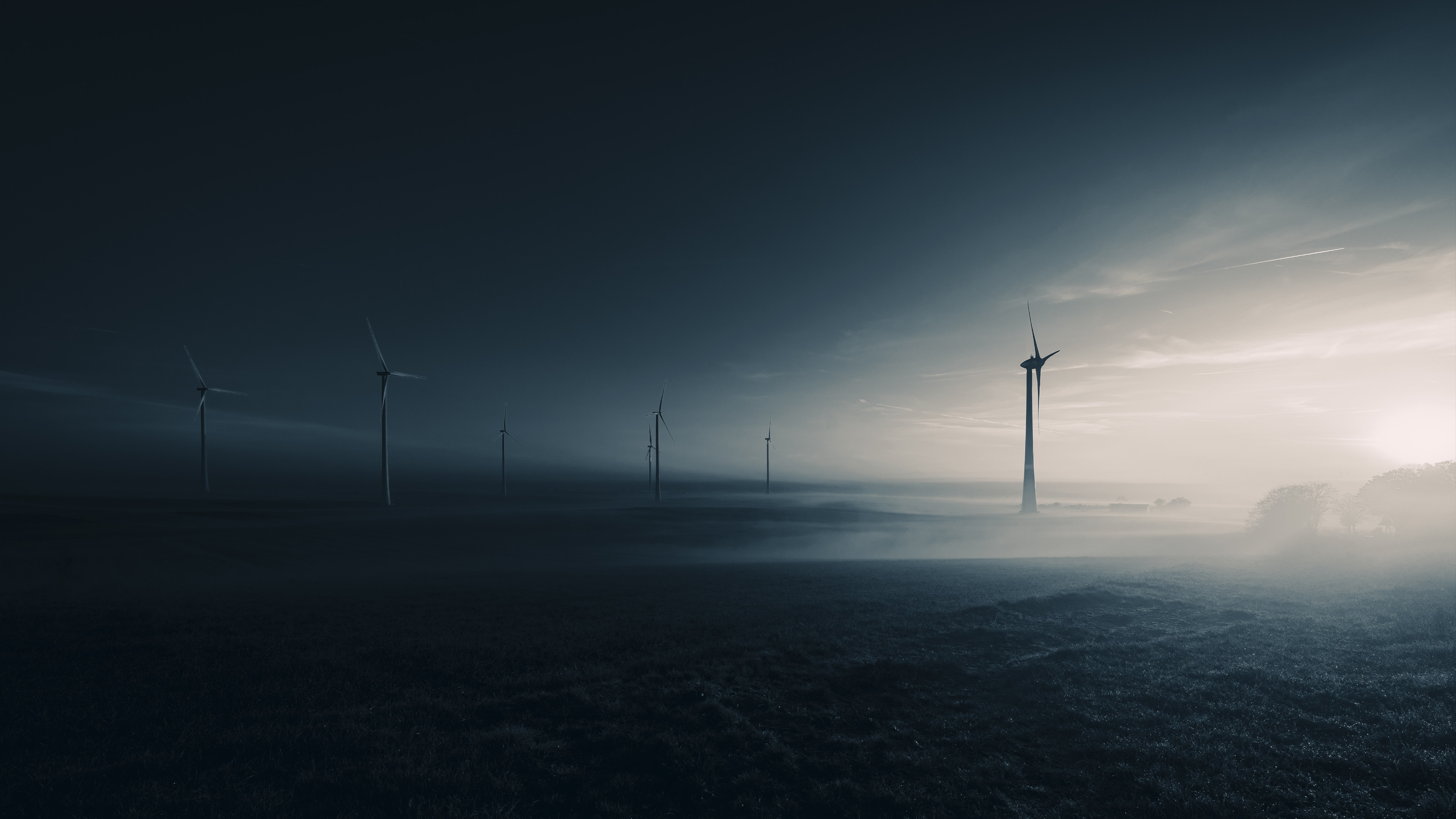 风车,清晨,草原,日出