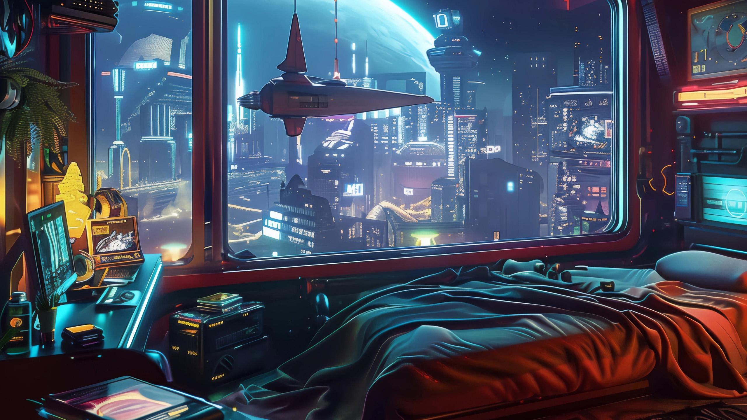 赛博朋克,房间,卧室,未来