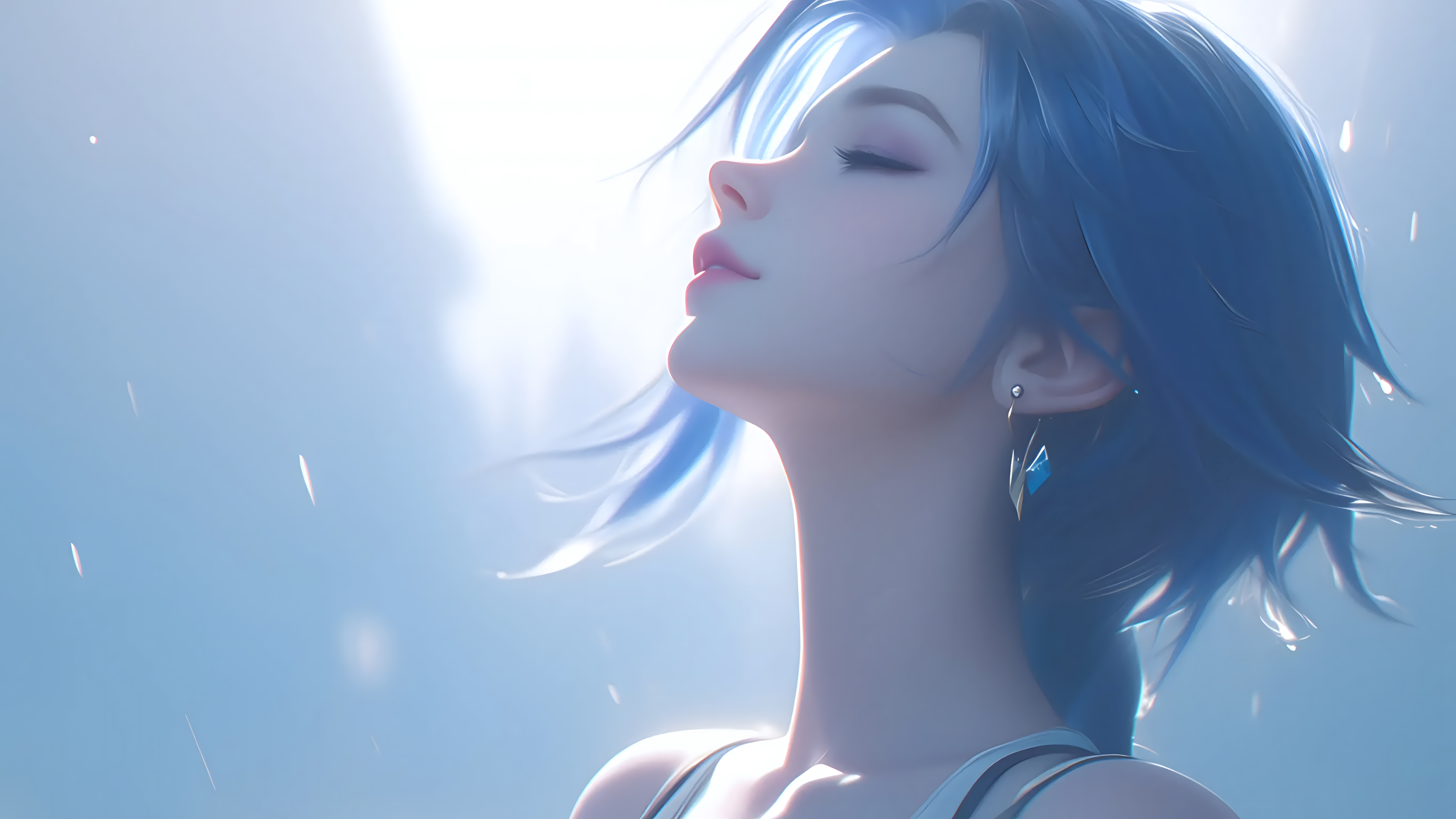 蓝发女孩,短发,阳光