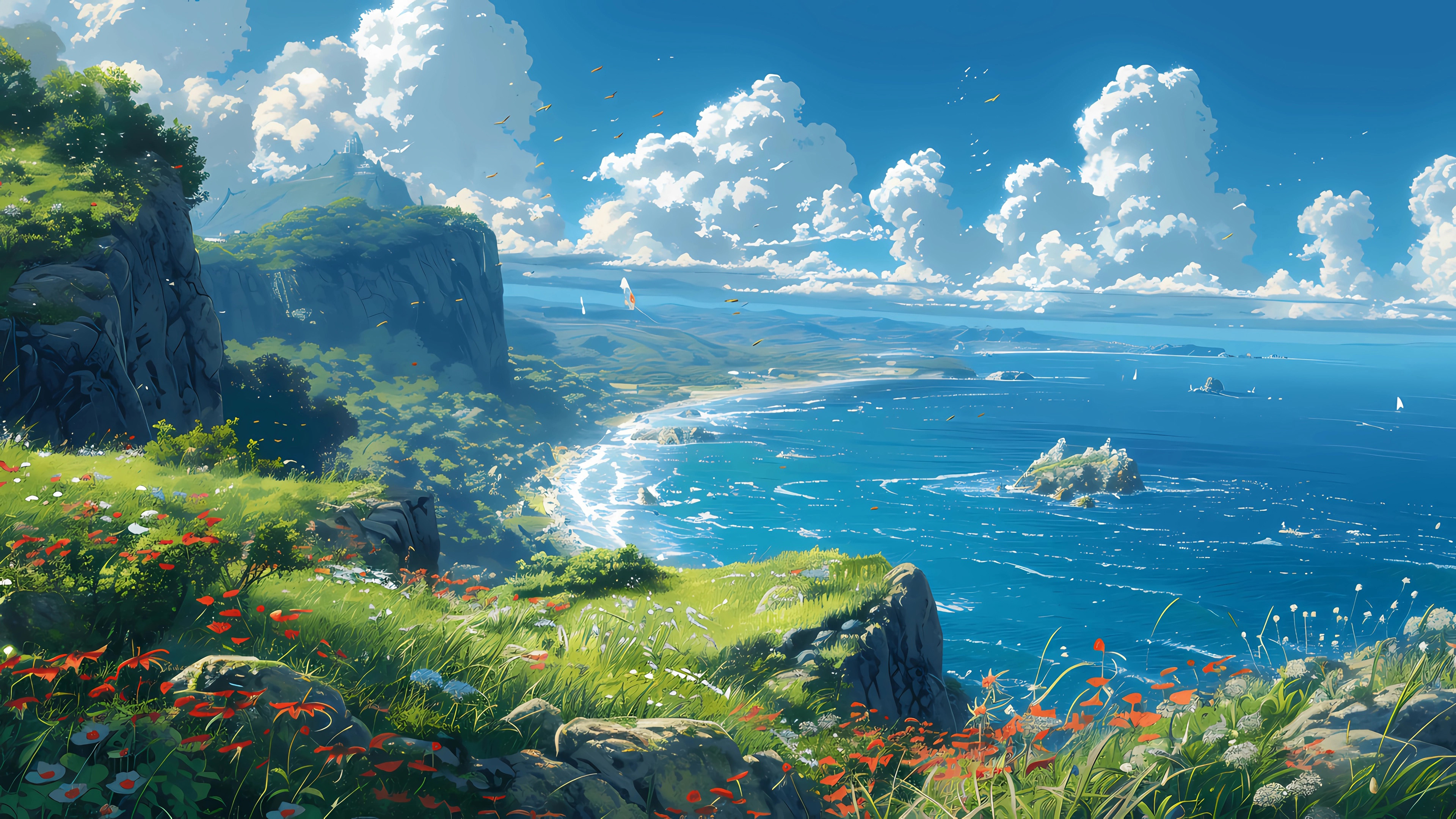 海阔天空,海湾,海浪,云朵