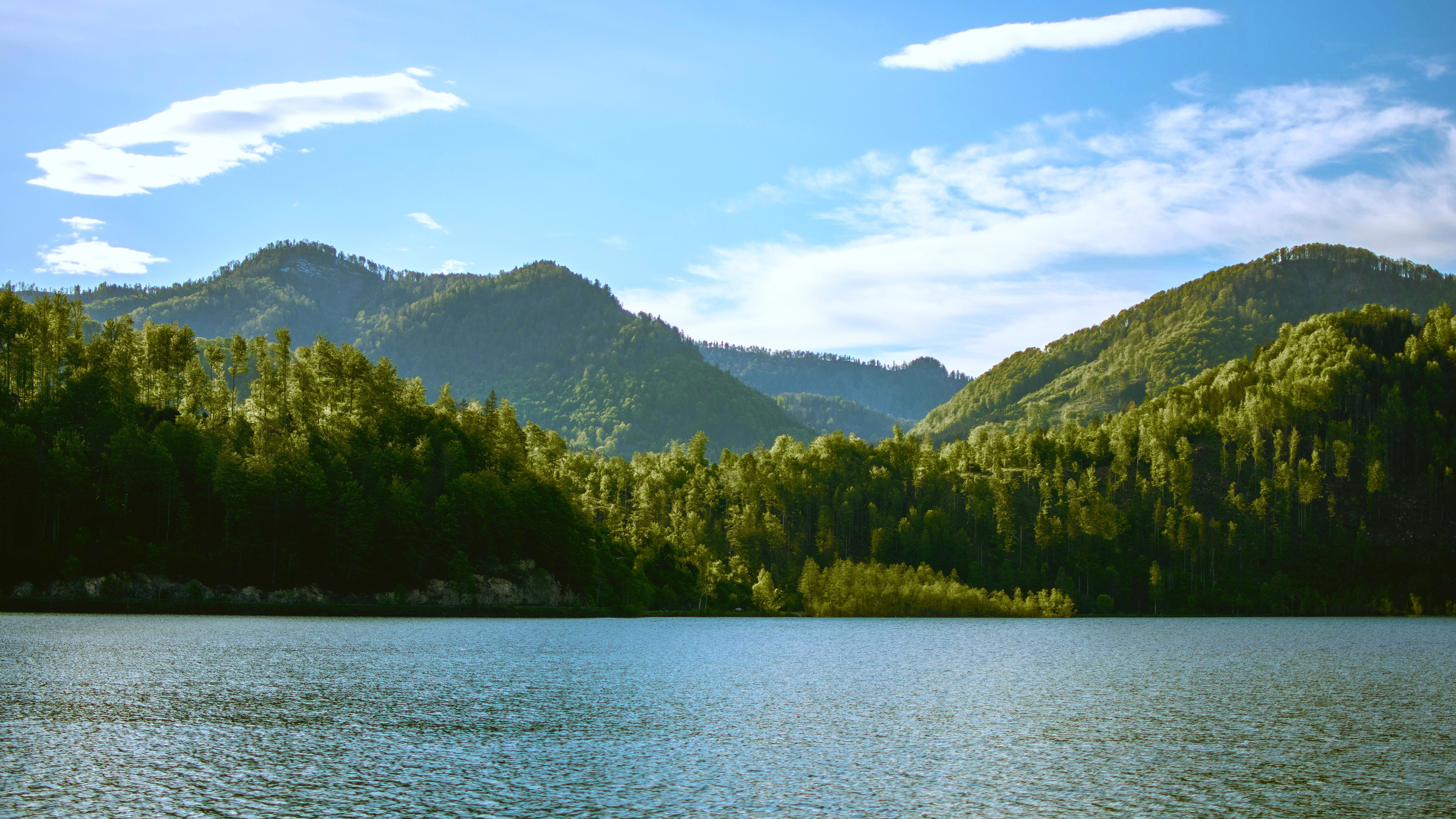 自然风光,湖水,微波粼粼,天空,山脉