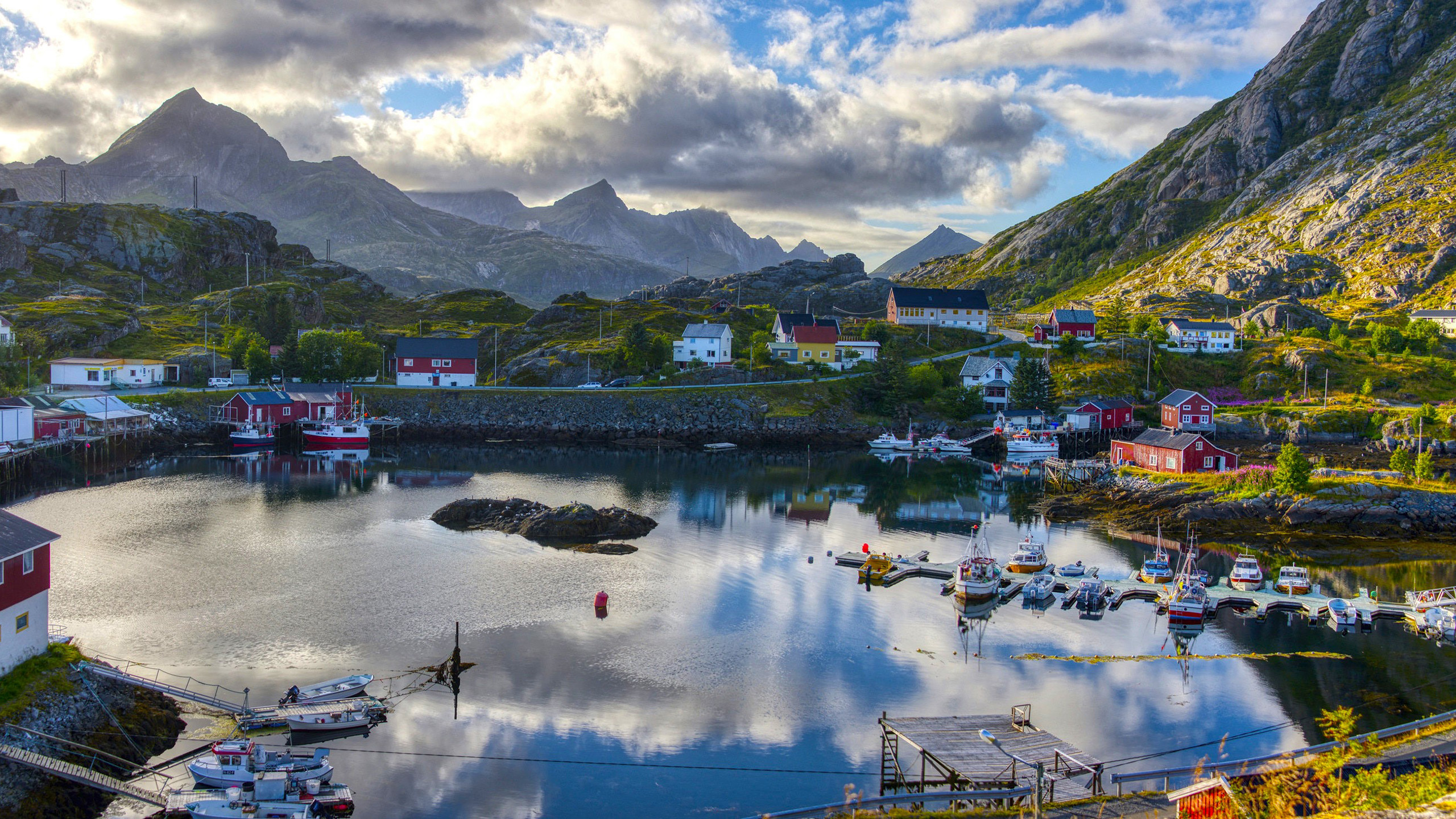 挪威,小镇,船只,山谷