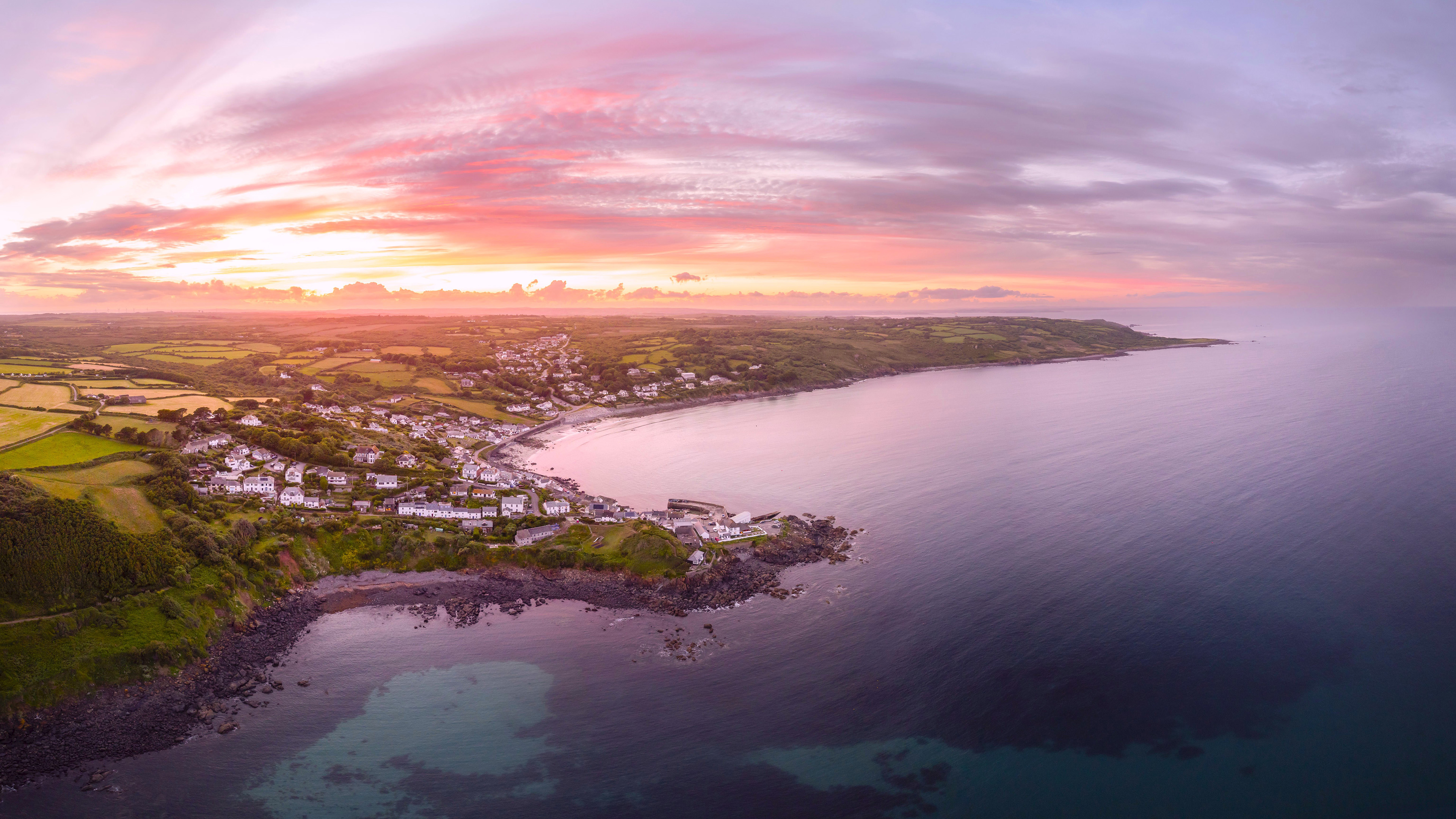 自然风光,小镇,晚霞,海湾