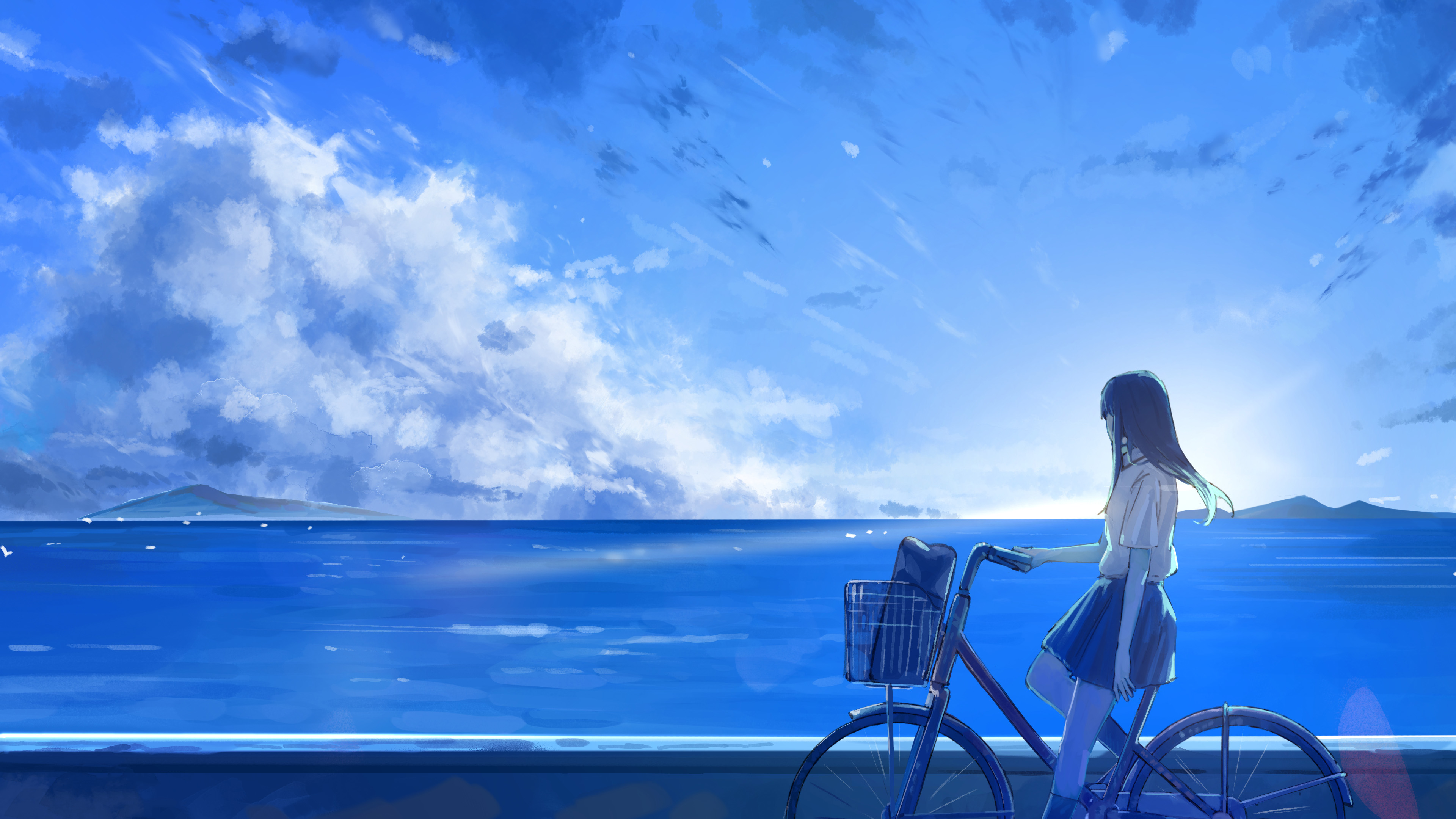 自行车,海岸,长发女孩