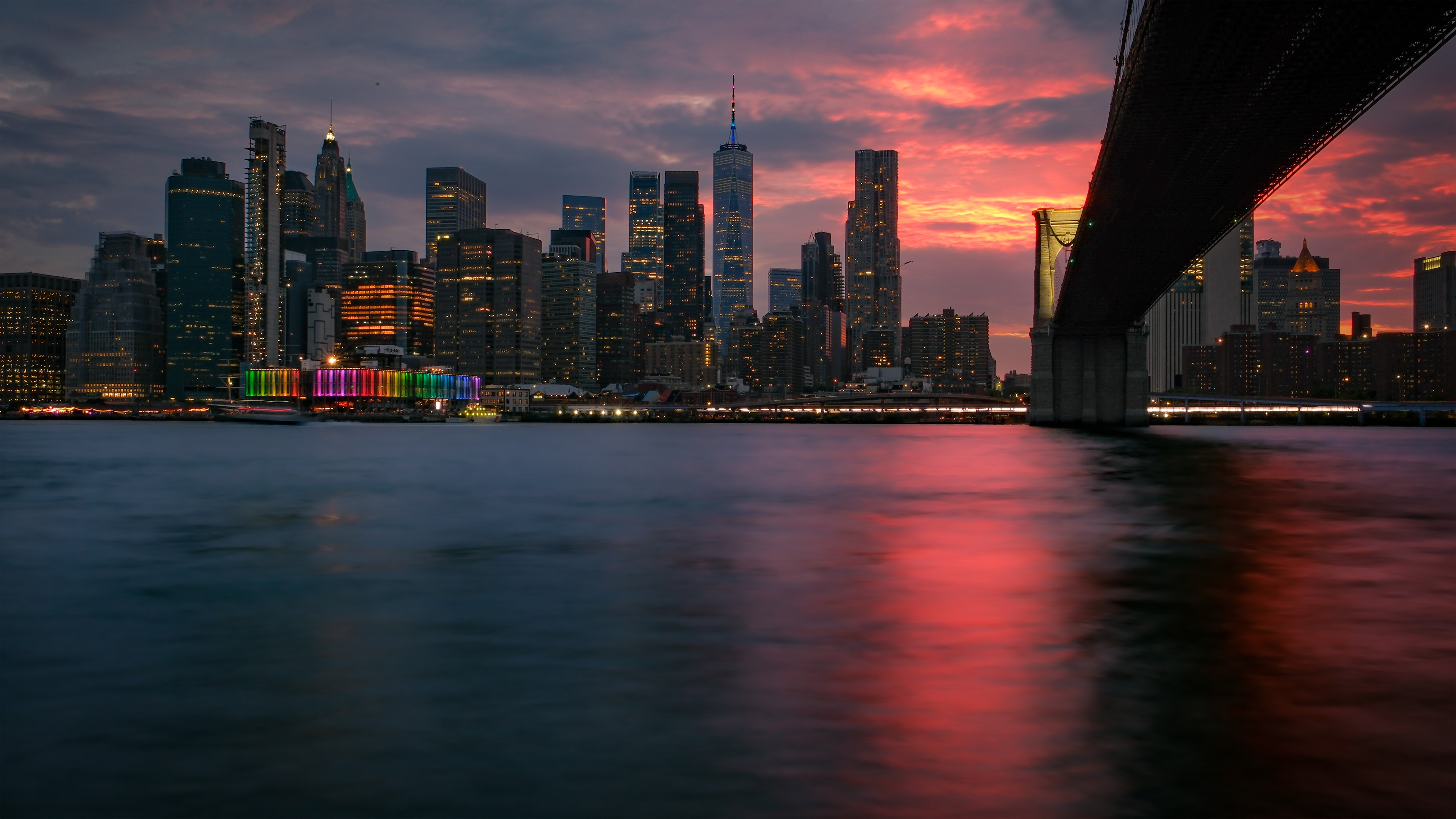 城市夜景,纽约,跨海大桥,晚霞