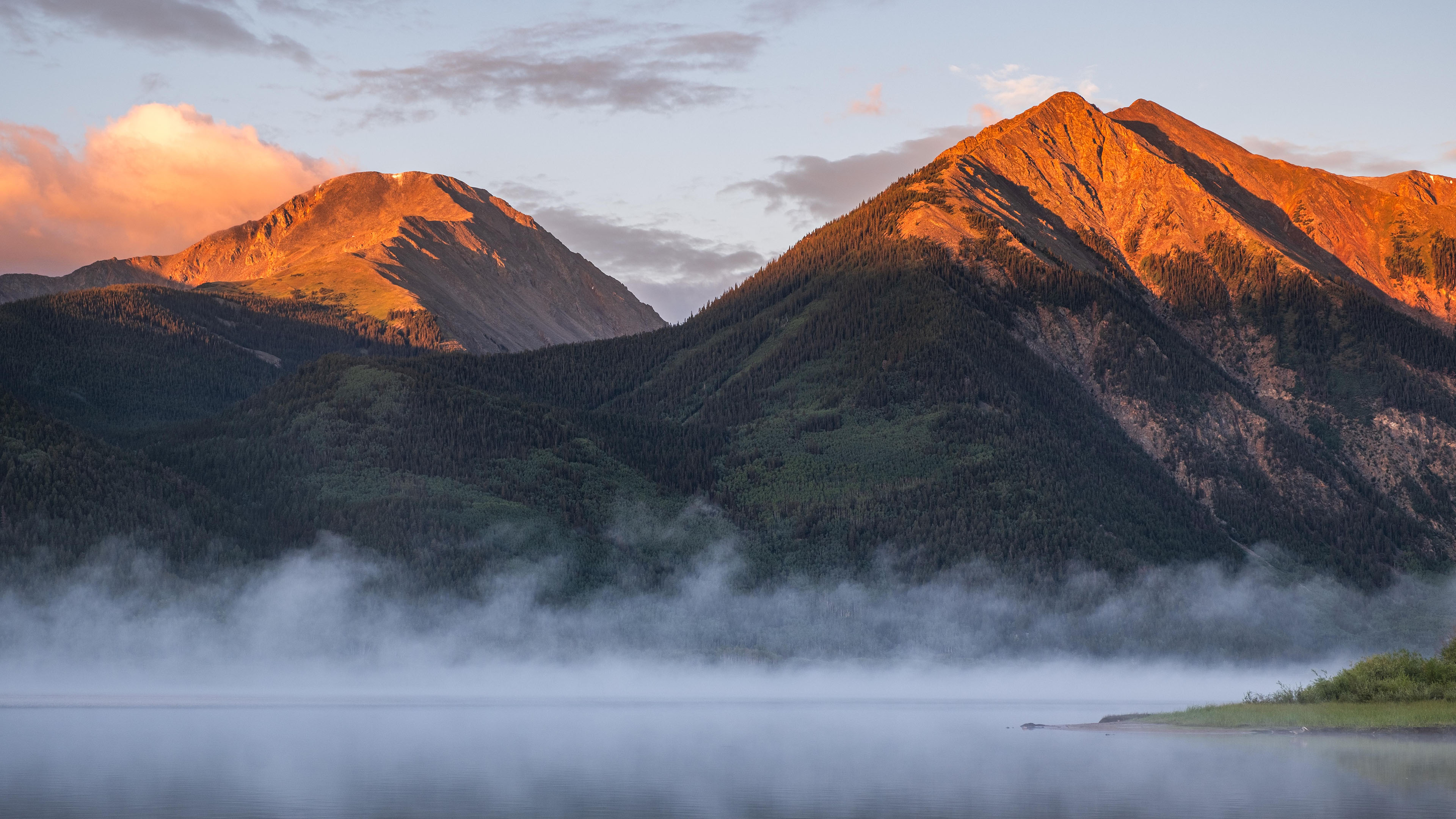 山峰,江,水雾,阳光