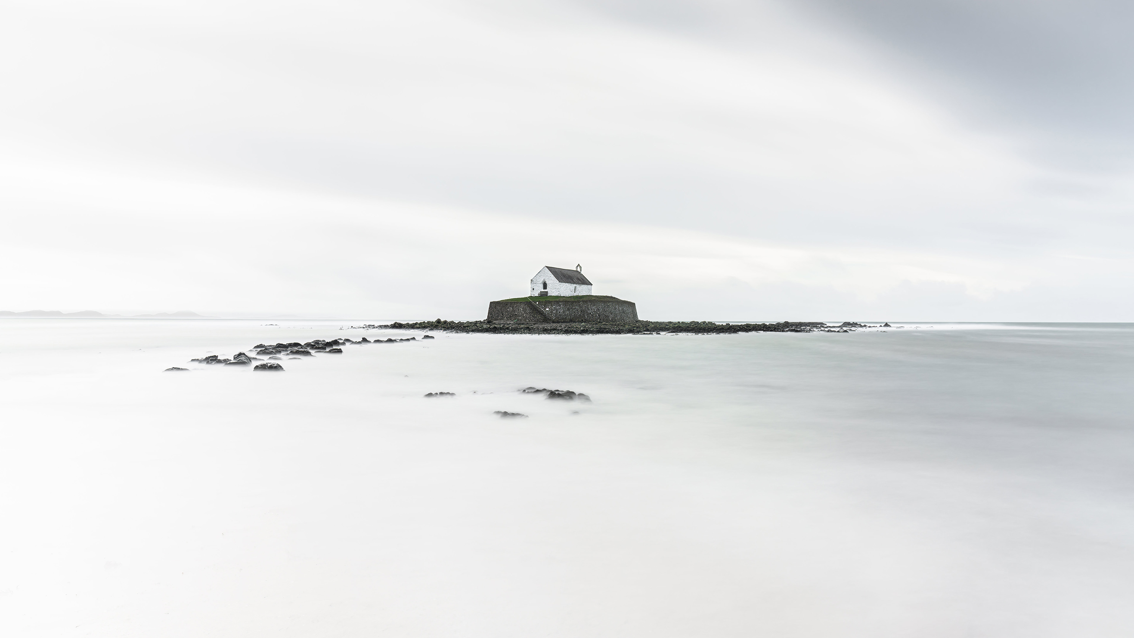 自然风光,码头,小屋,海雾