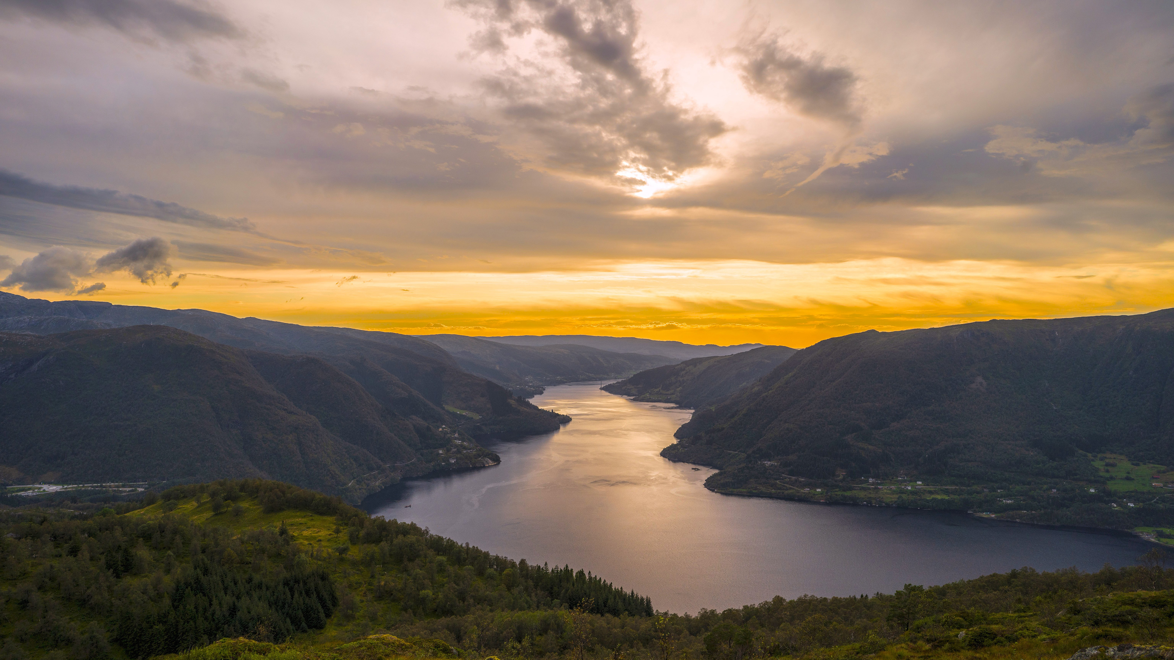 自然风光,大江大河,日出,山谷