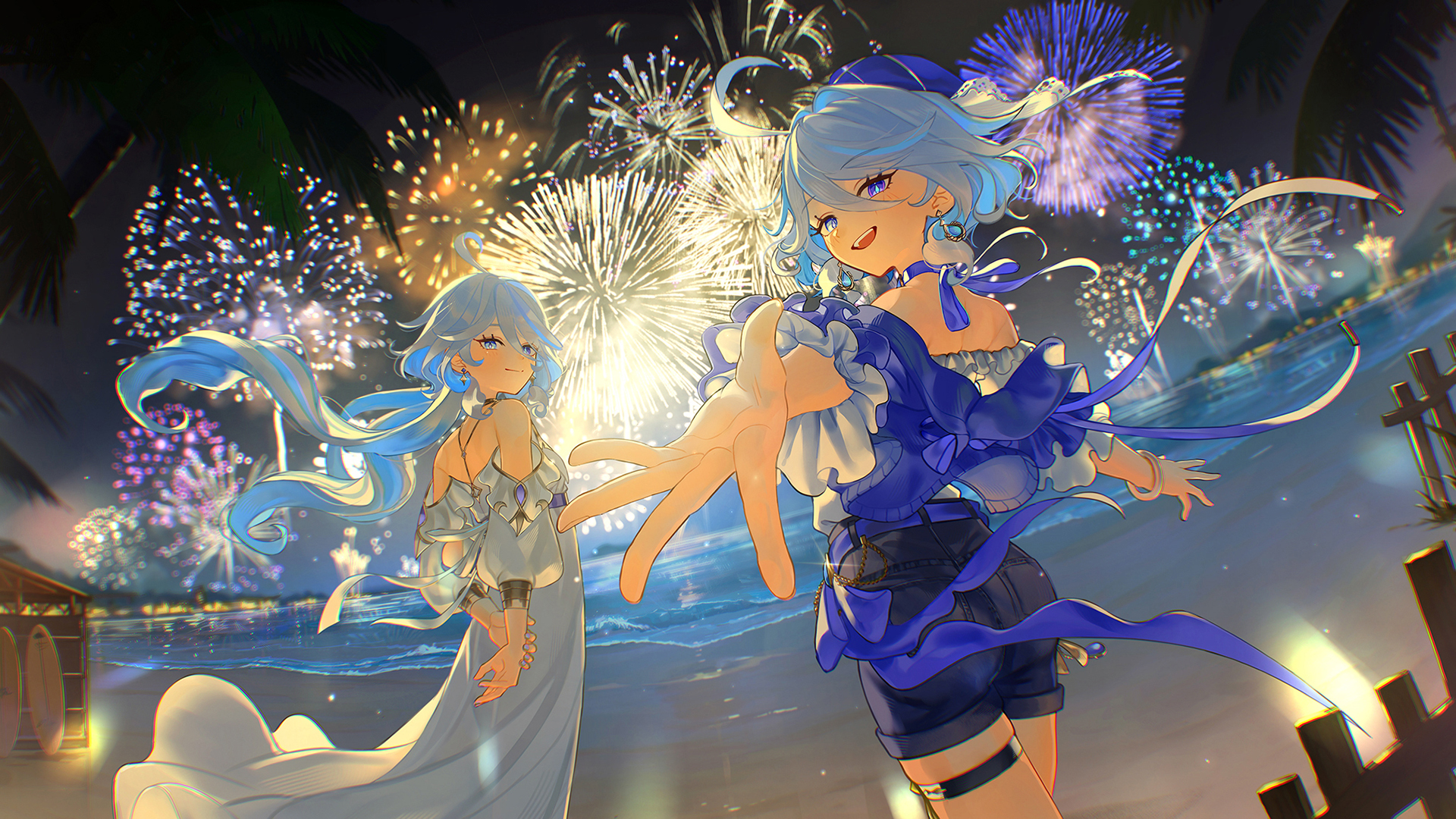 烟花,烟火,绽放,女孩,礼服