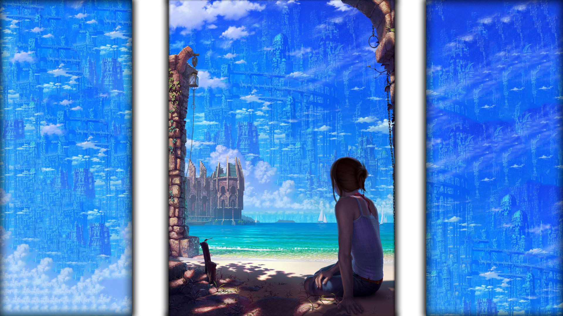 画卷,城堡,沙滩