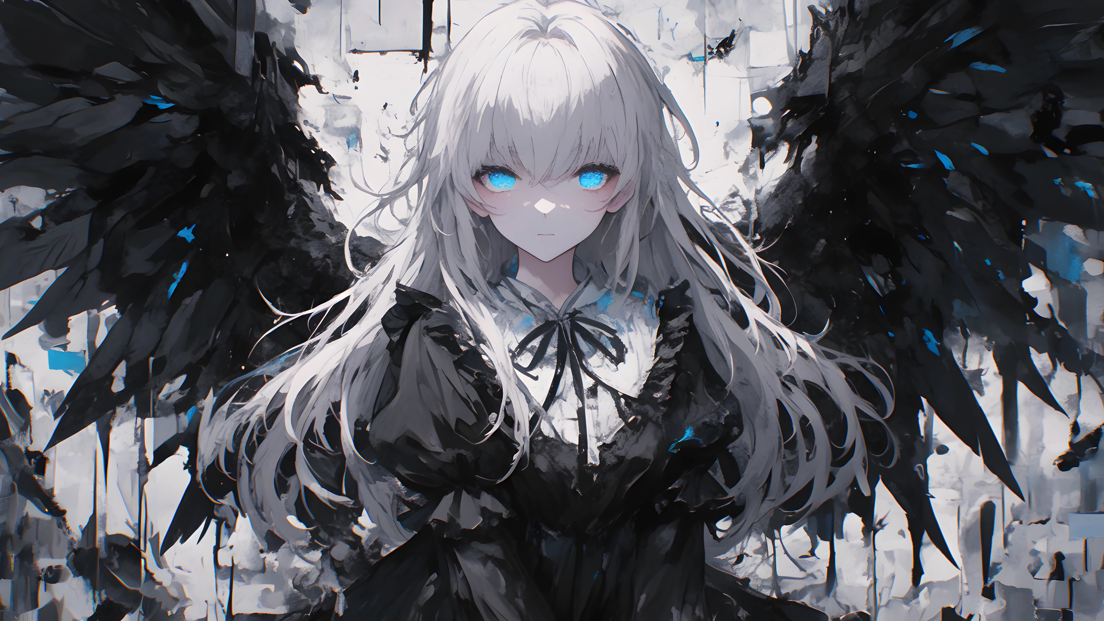 黑翼天使,蓝眼睛,长发女孩