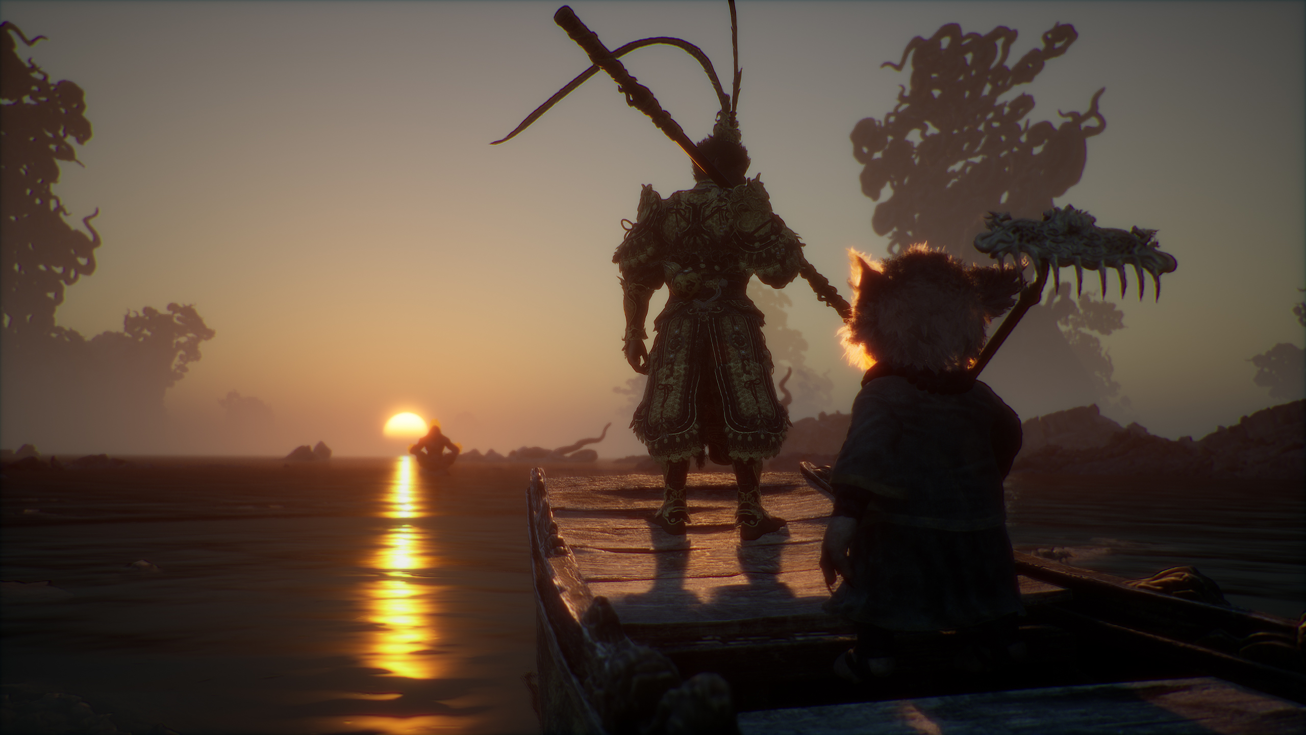 黑神话,悟空,八戒,竹筏,金箍棒,日出