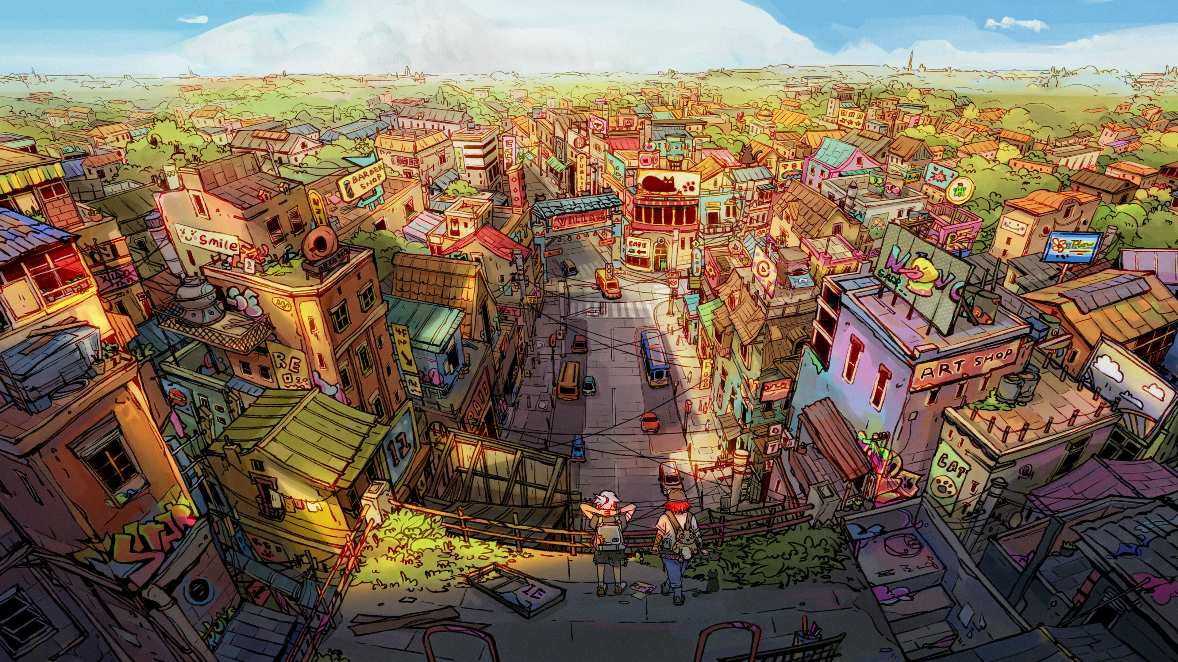 小镇,俯瞰,一望无际