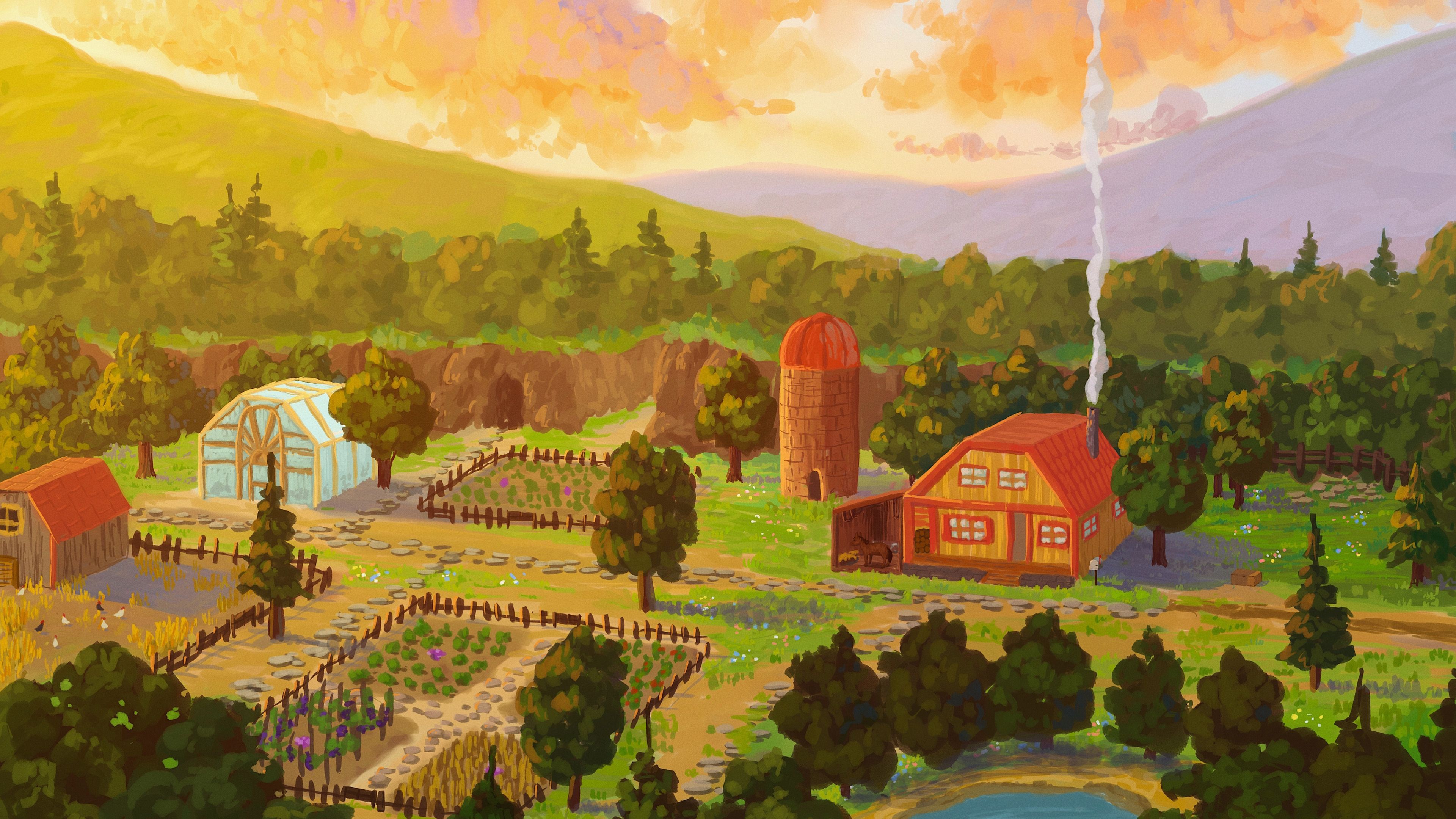 农庄,炊烟,农场