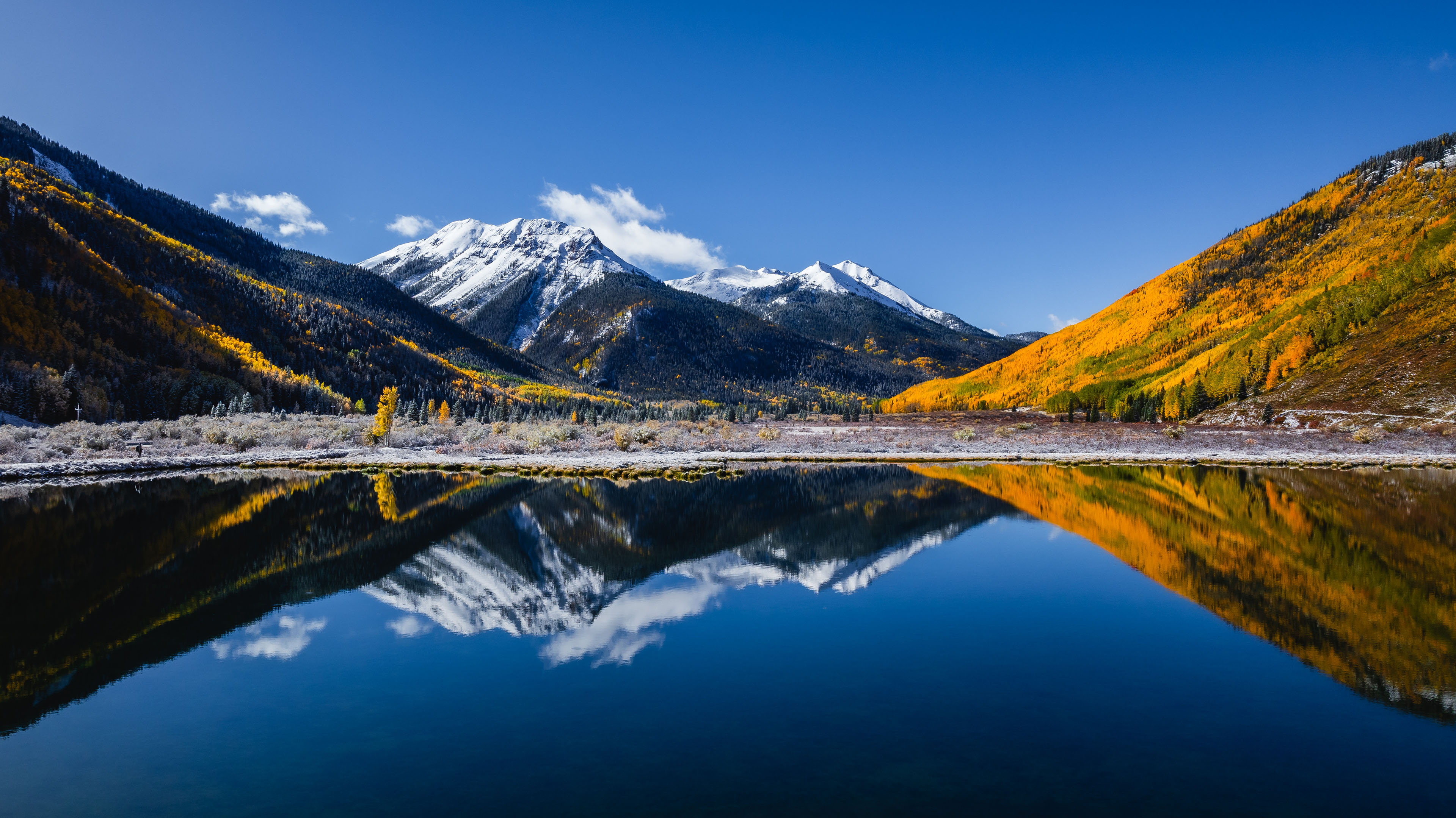 自然风光,雪山,湖水,倒影,山坡