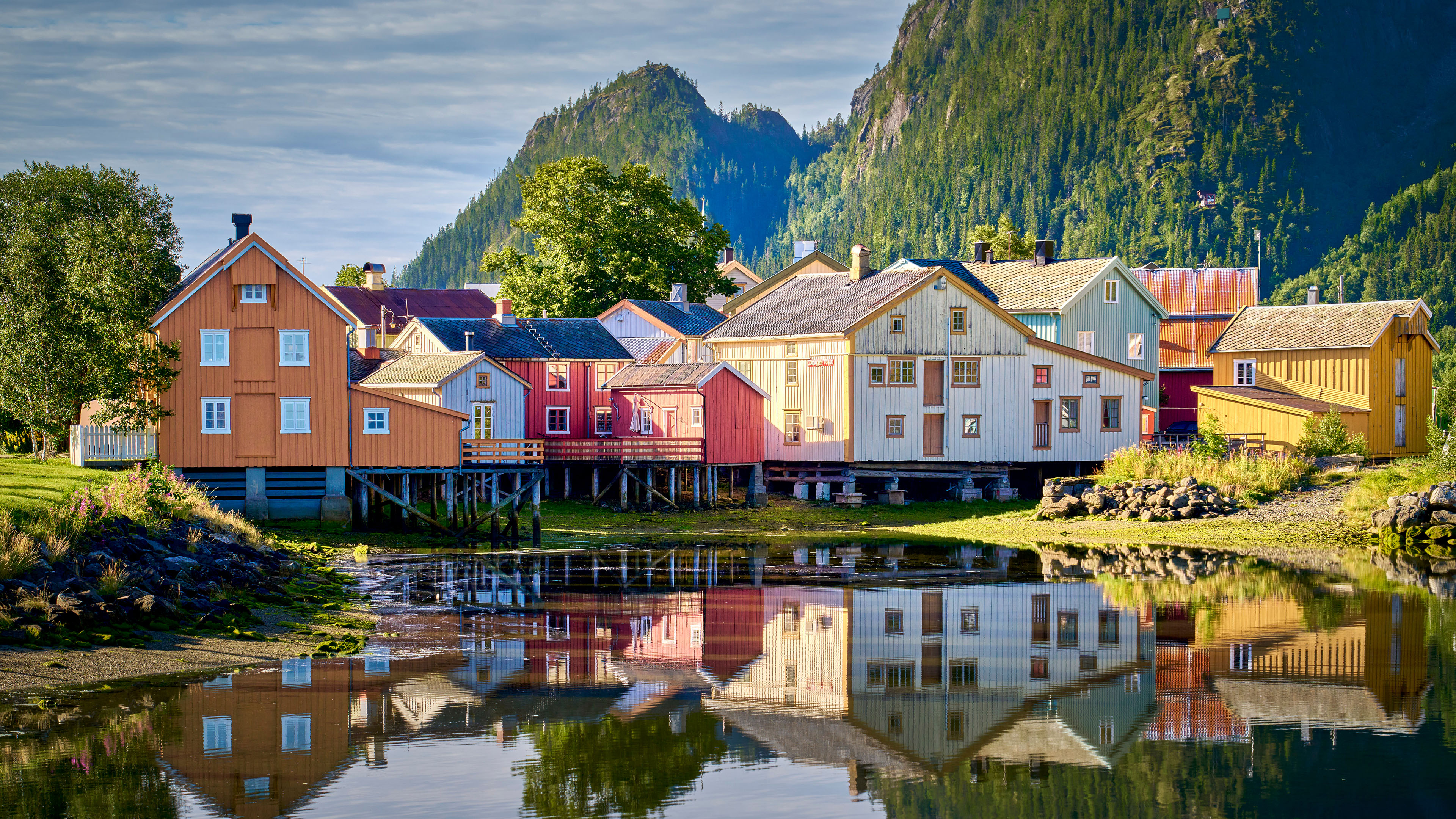 乡村,小镇,倒影,房屋