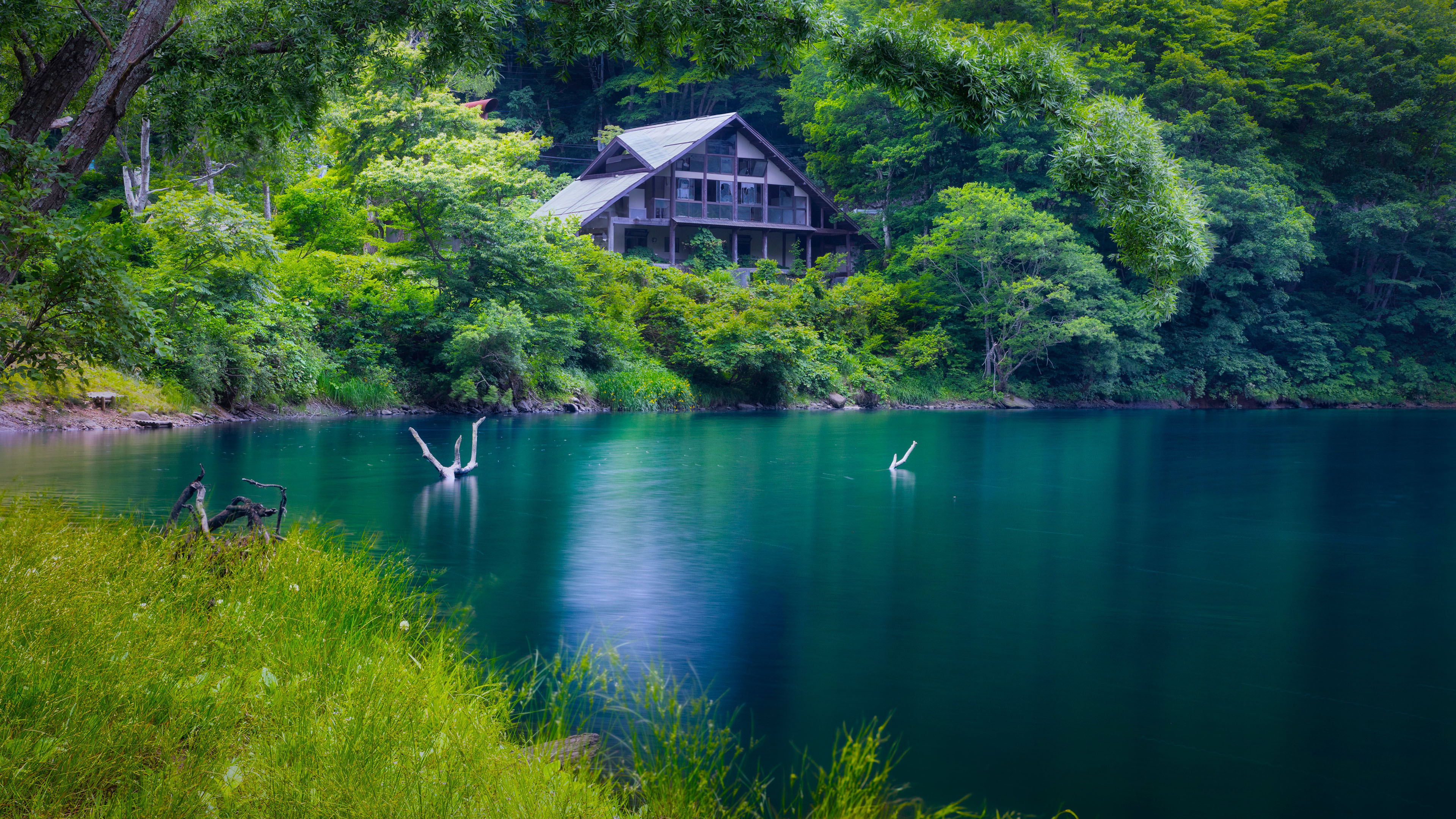 自然风光,小屋,湖水,宁静