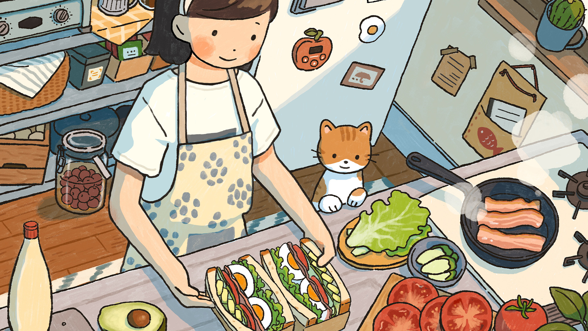 厨房,三明治,早餐,培根,番茄