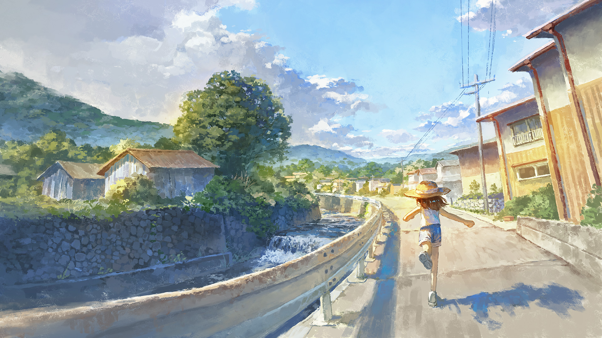 小镇,奔跑,夏天