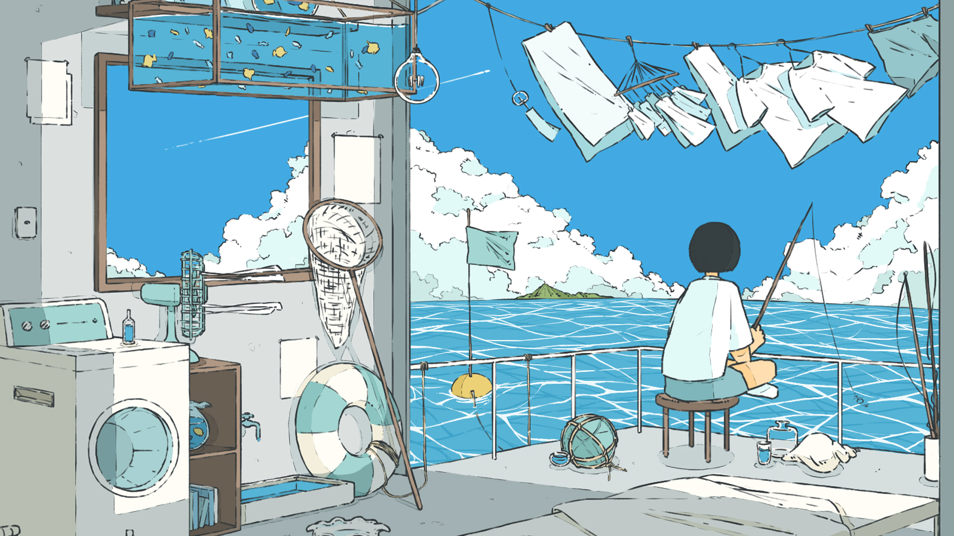 海边垂钓,海风,温馨,衣服