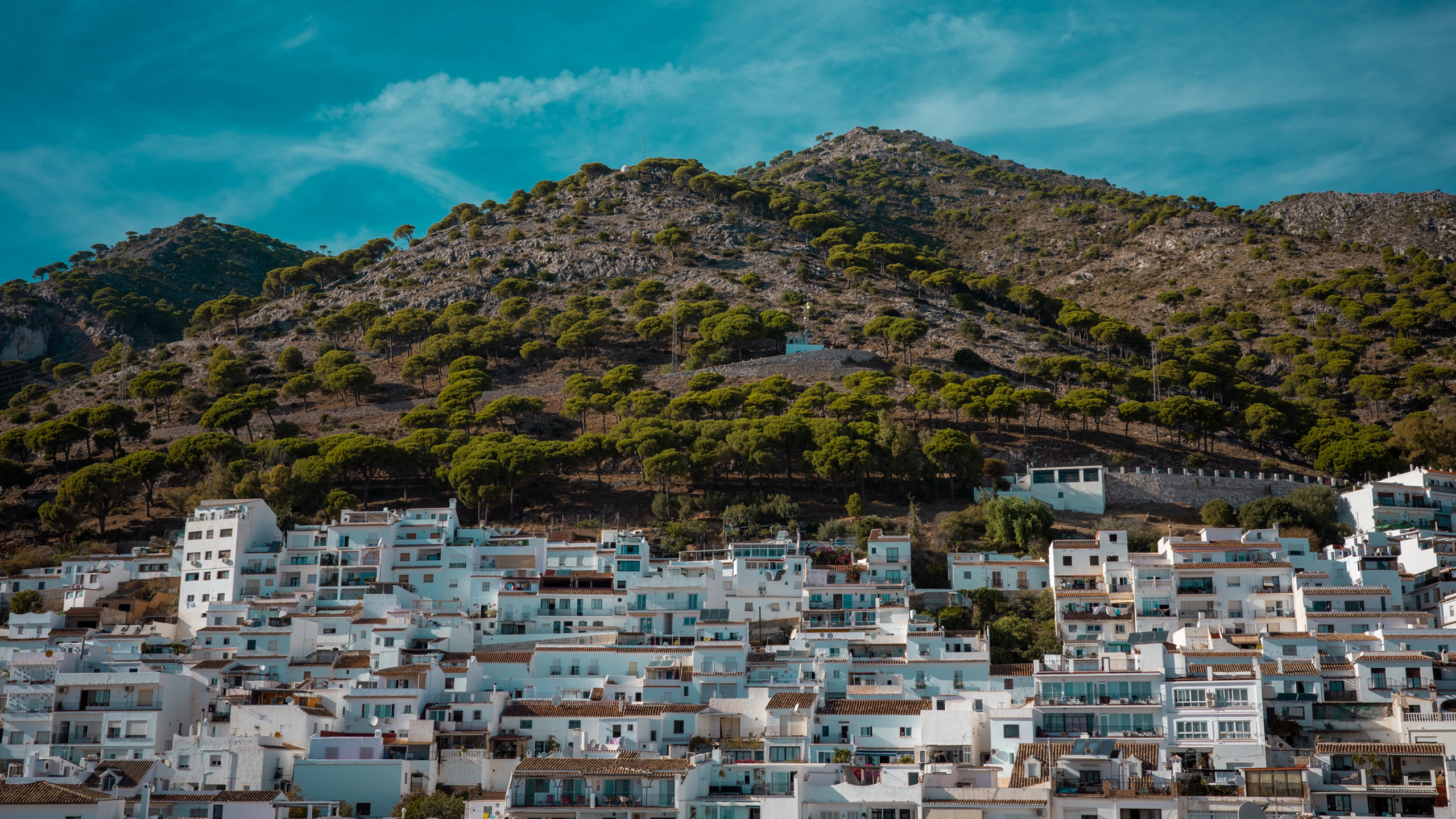 建筑,西班牙,白墙,山脚城市