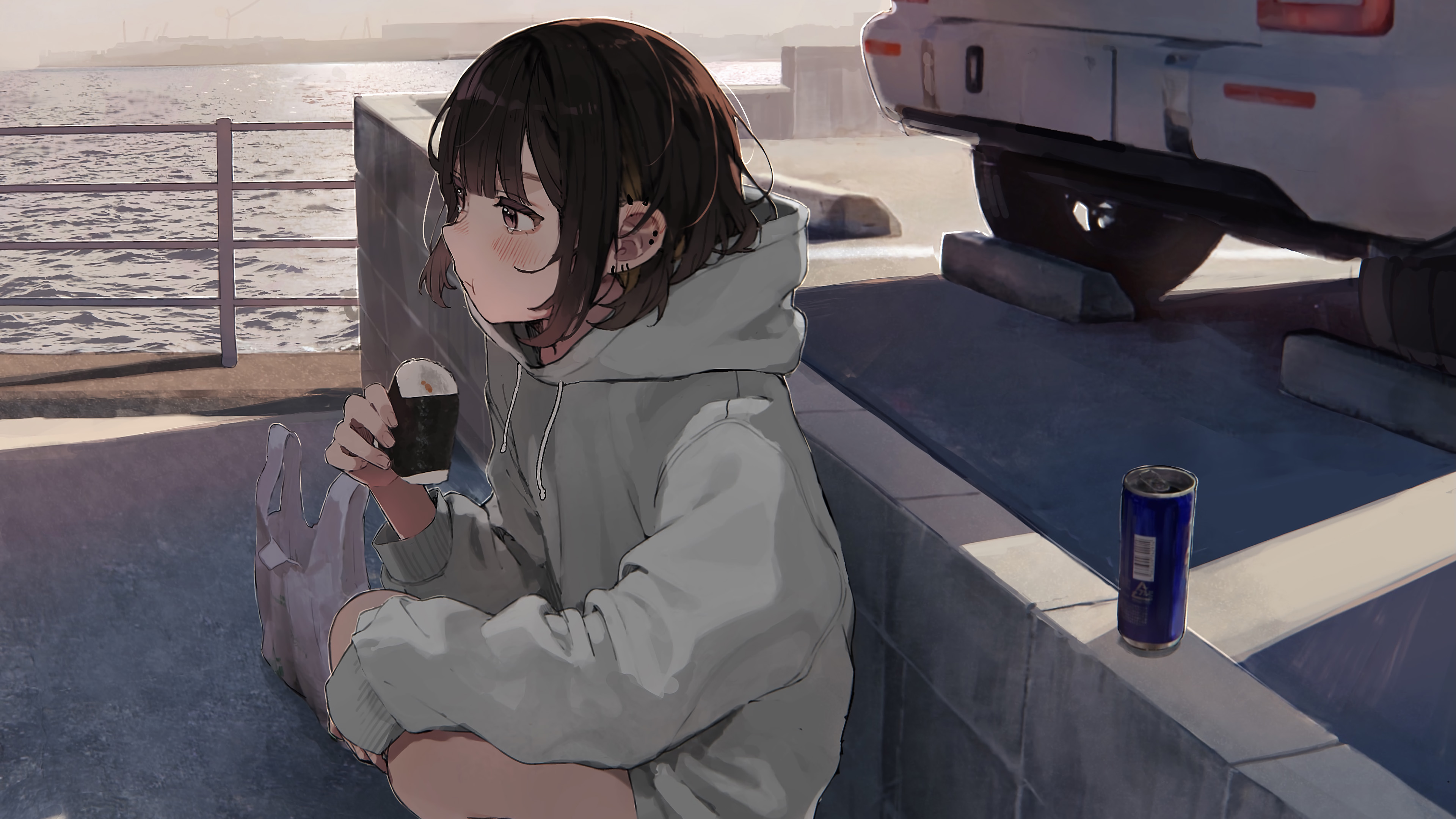 紫菜包饭,可乐,海滨,小女孩