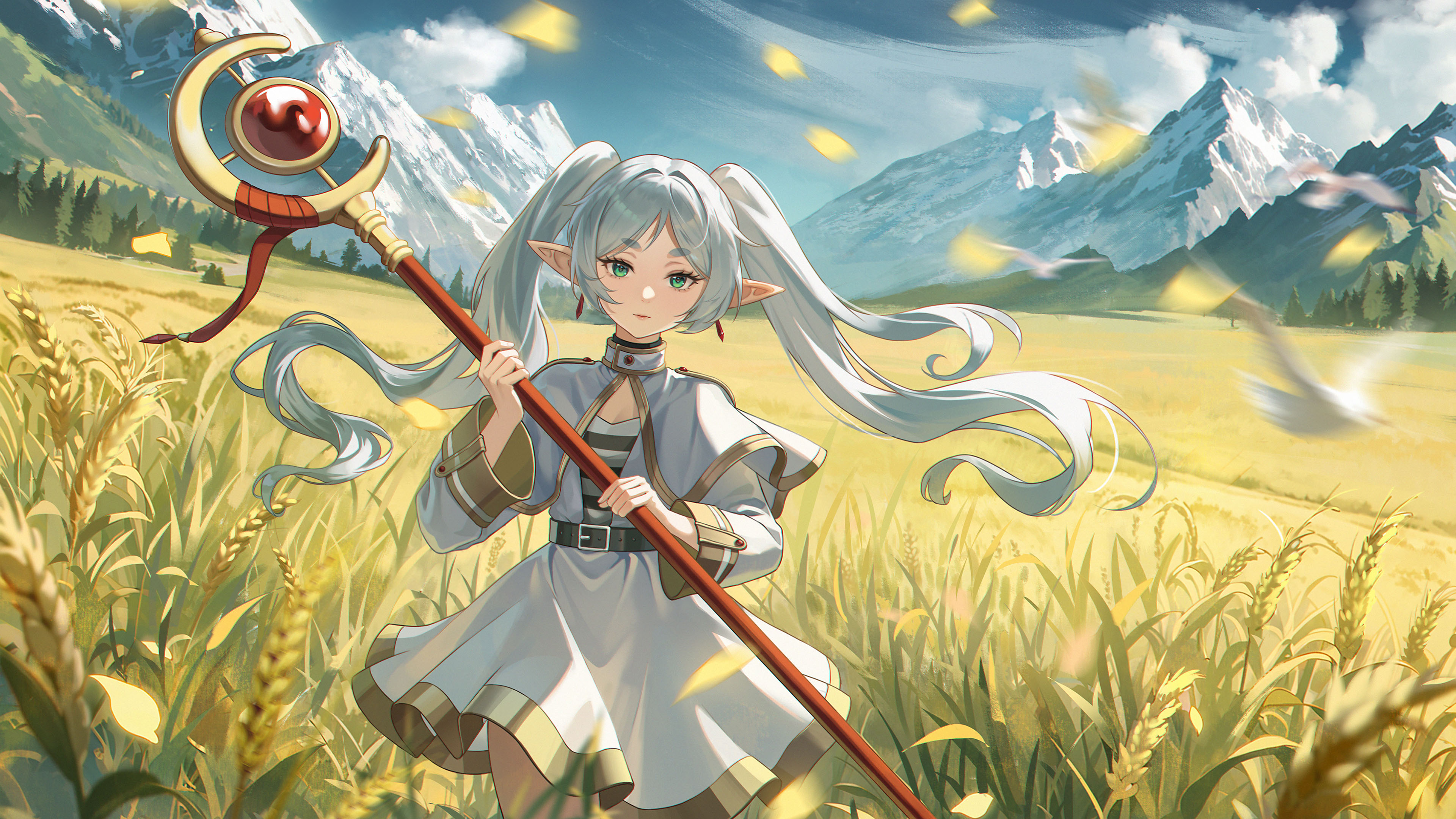 麦田,鸽子,魔法师,法杖